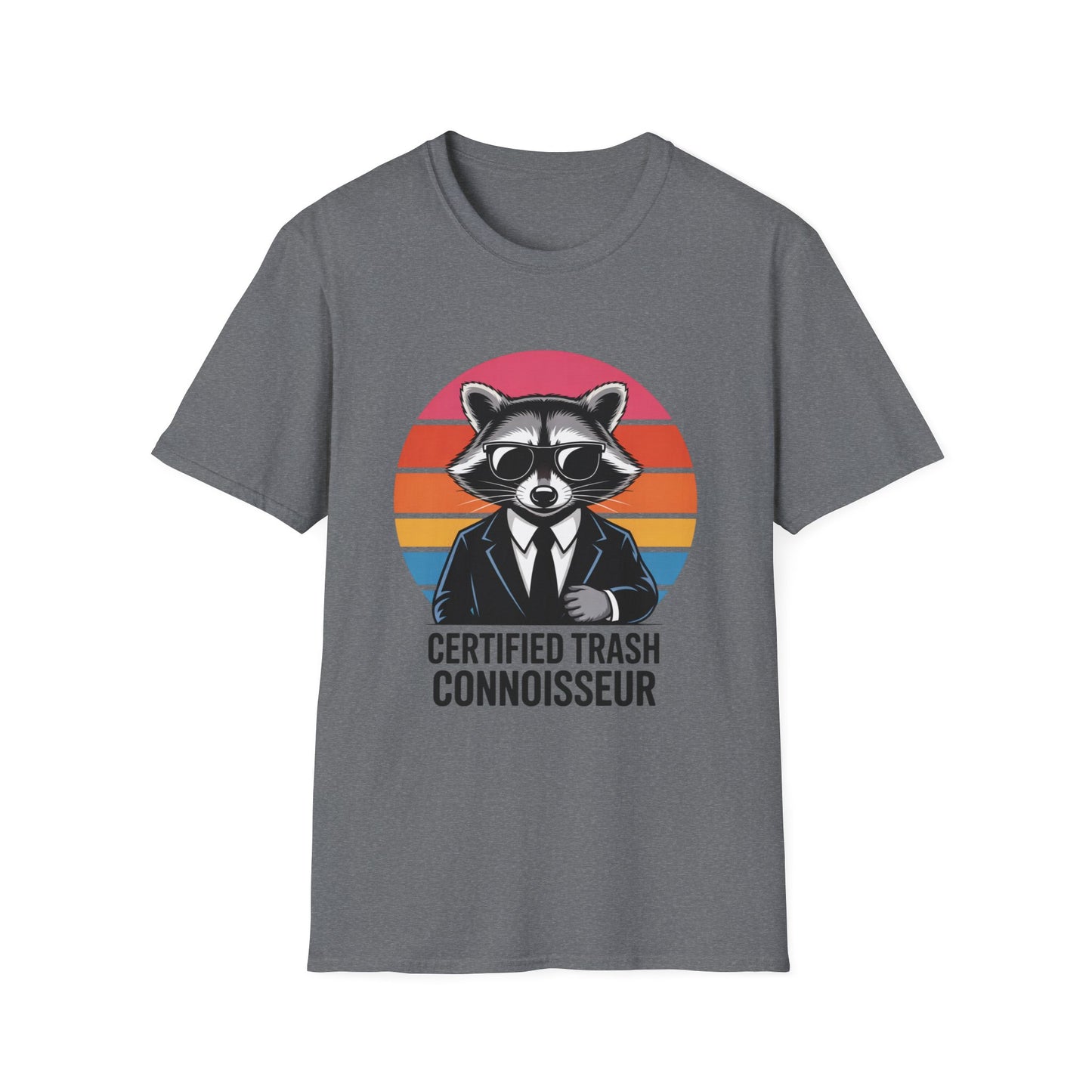 Certified Trash Connoisseur Raccoon Shirt - Funny Trash Panda Graphic Tee - Retro Sunset Vintage Vibe - Unique Gift for Raccoon Lover
