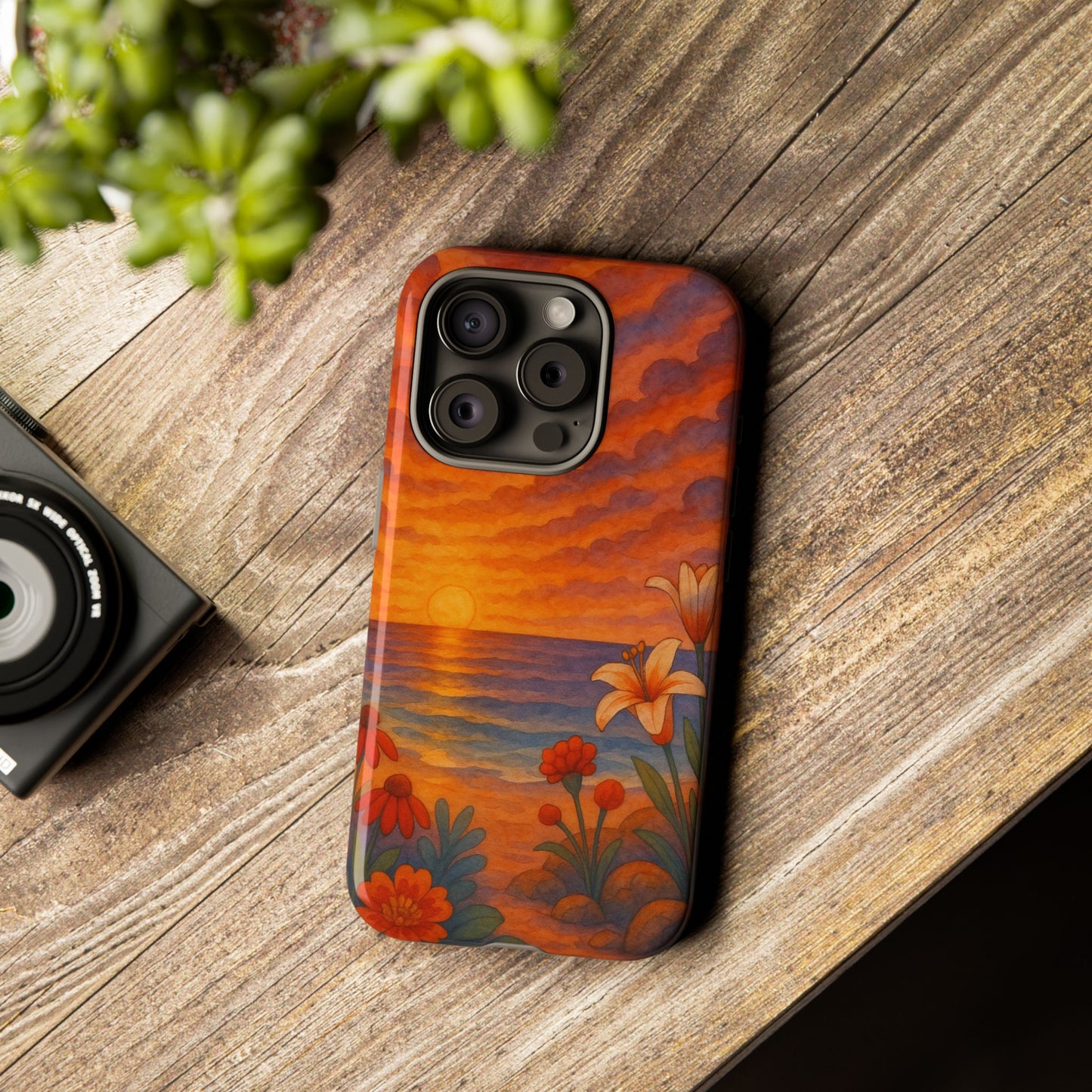 iPhone Case - Floral Ocean Sunset Watercolor Tough Case Nautical Phone Case Beach iPhone Case Ocean Sunset Theme