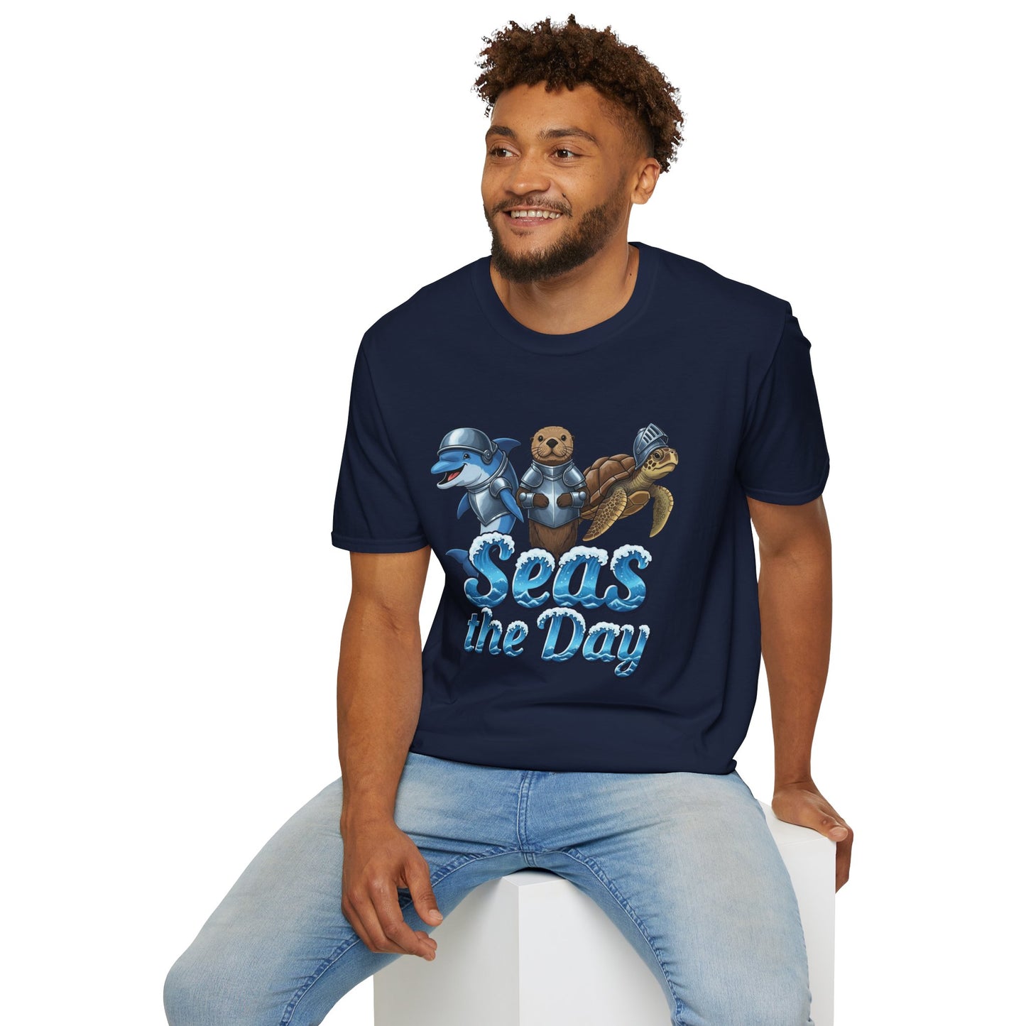 Seas the Day Shirt | Ocean Knight Animals Dolphin Otter Turtle Graphic Tee | Funny Sea Life Adventure Tee | Gift for Beach Lovers