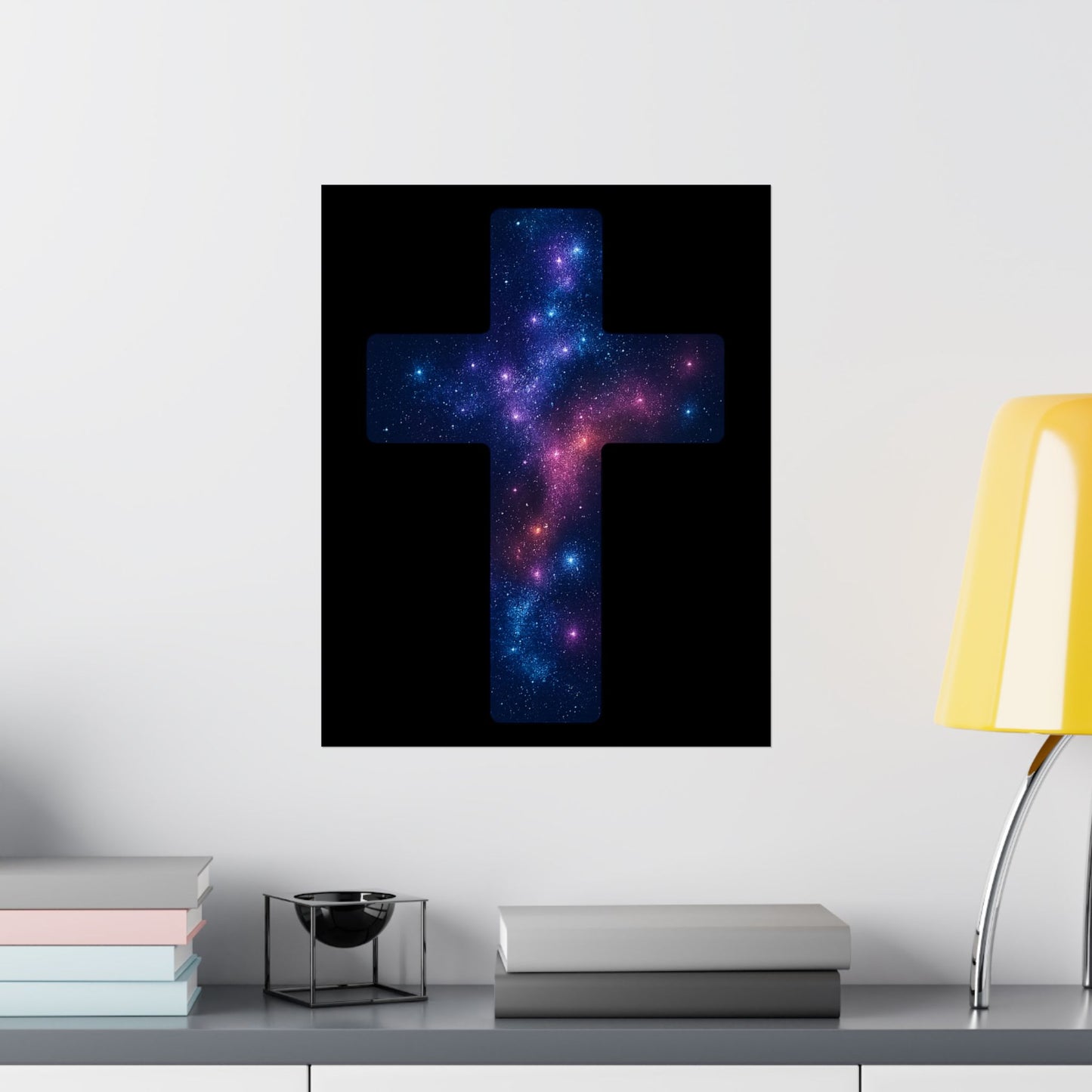 Vertical Poster - Galactic Cross Design Christian Poster Spiritual Decor Religious Art Faith Based Decoration Gift for Believers