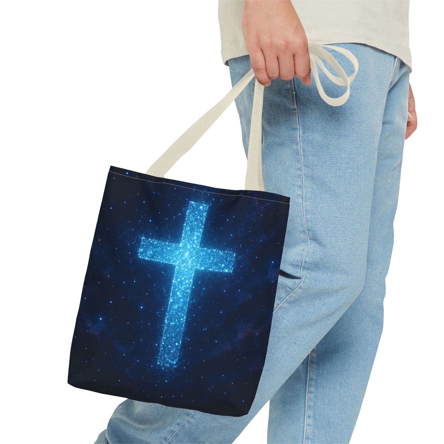 Sparkling Cross Tote Bag - Inspirational Blue Cosmic Bag Christian Tote Spiritual Bag Inspirational Tote Bag
