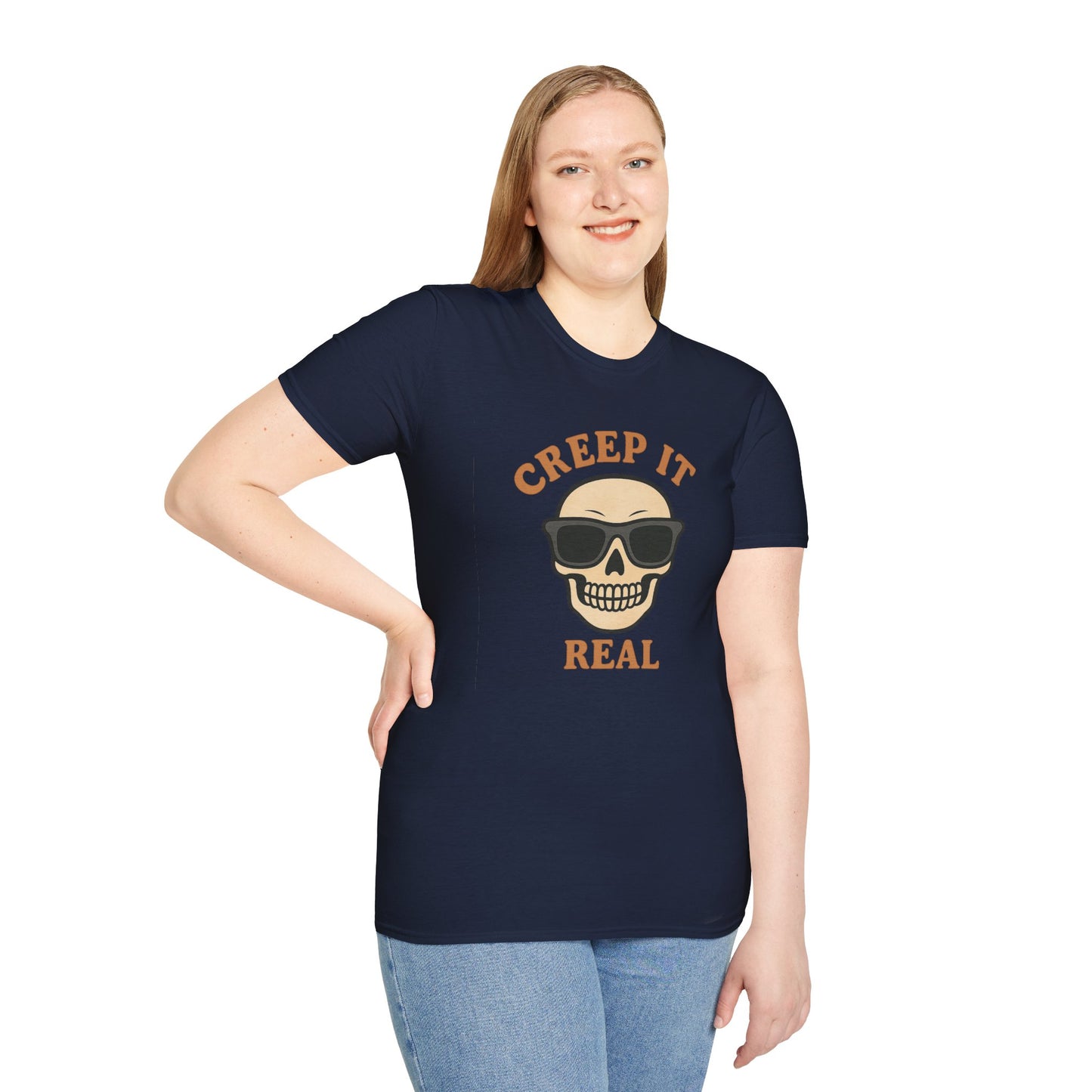 Creep It Real Shirt - Funny Skull Halloween T-Shirt, Spooky Season Graphic Tee, Cool Skeleton with Sunglasses, Humorous Fall Top