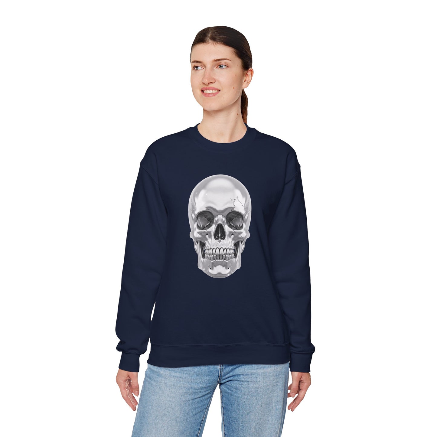 Silver Skull Sweatshirt, Gothic Skull Crewneck, Retro Skull Sweatshirt, Vintage Skull Graphic, Halloween Rock Pullover