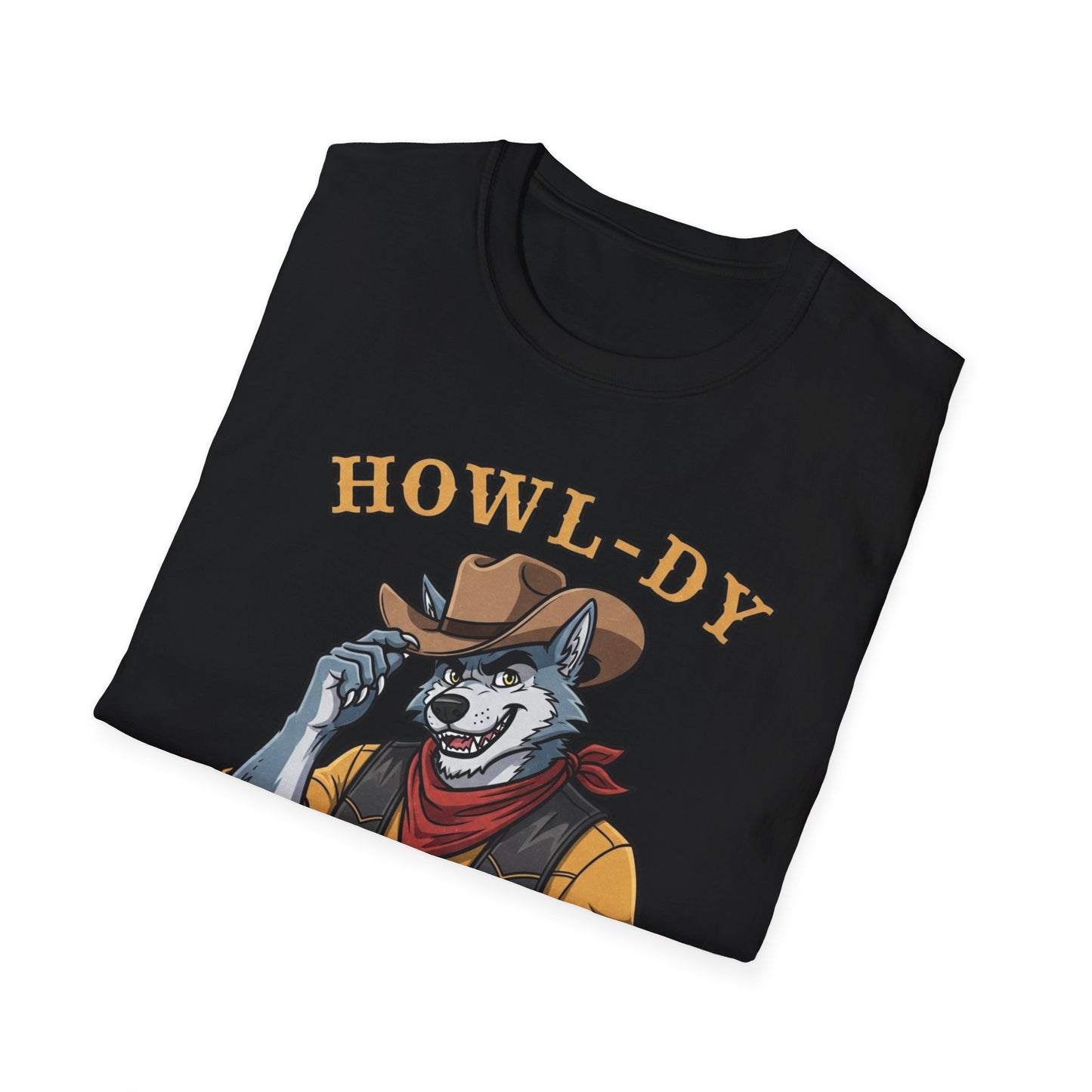 Howl-dy Partner Wolf Cowboy T-Shirt | Western Howling Wolf Graphic Tee, Funny Animal Shirt, Cowboy Gifts, Rustic Country Tee