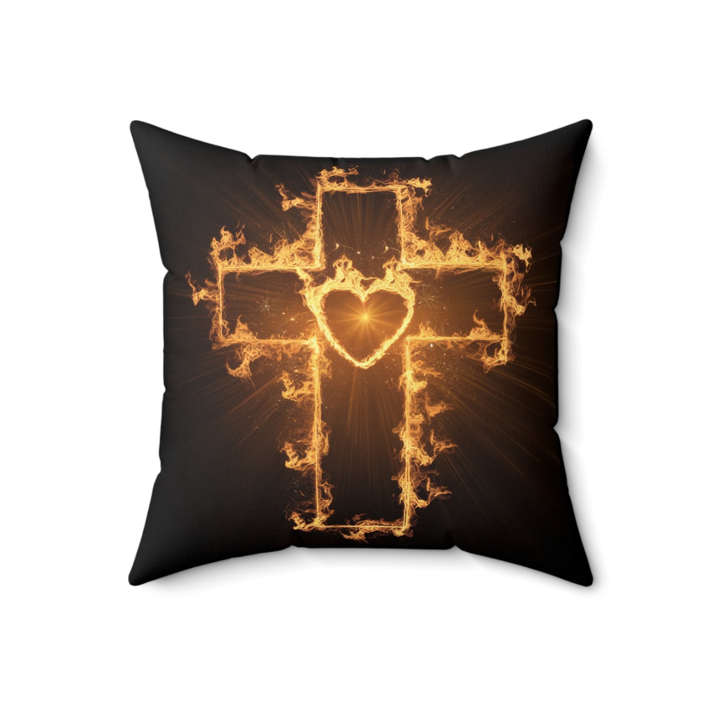 Flaming Cross Pillow - Decorative Christian Cushion for Faith-Inspired Decor