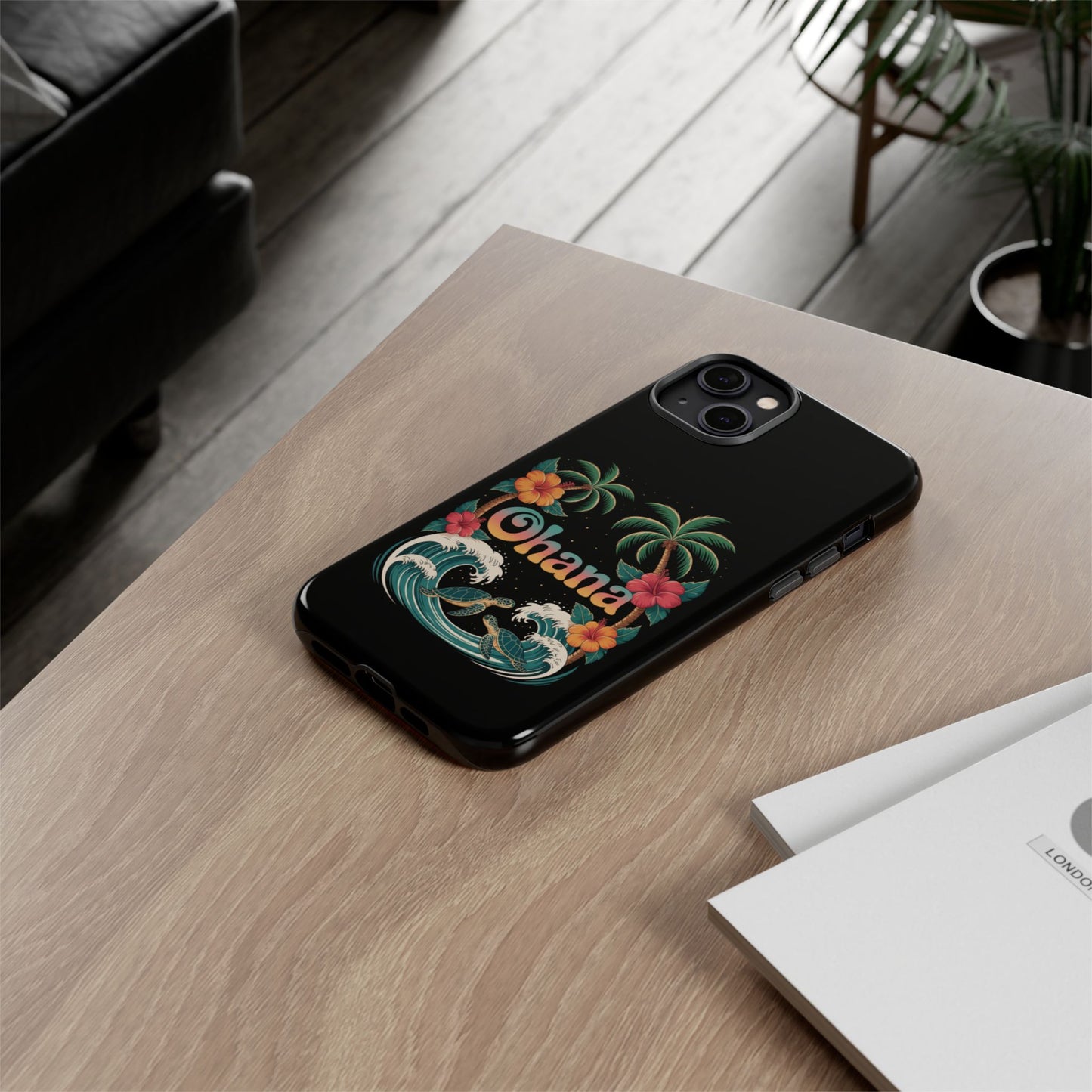 Tropical Ohana iPhone Case - Beach Vibes Cover with Palms, Hibiscus and Turtles - Rugged and Glossy Summer Phone Protector