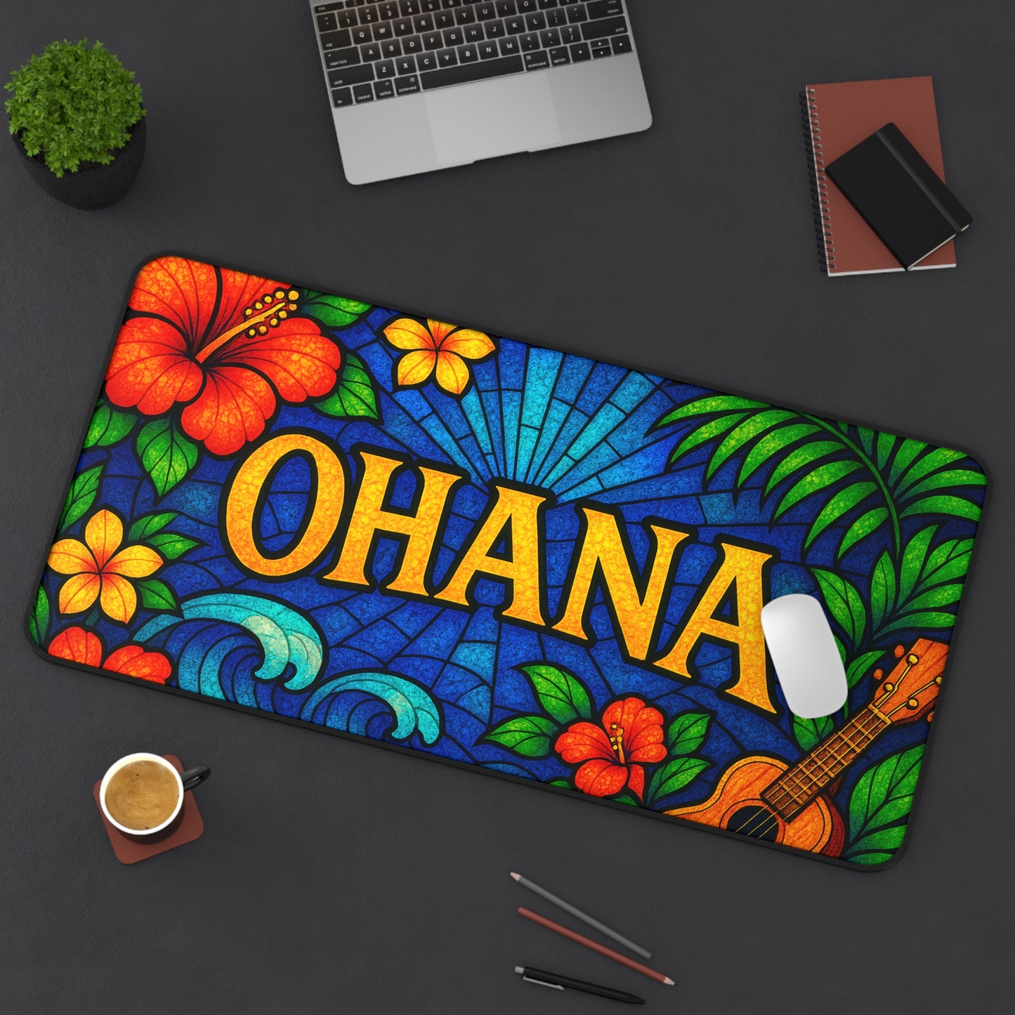 Ohana Desk Mat – Tropical Floral Mouse Pad, Hawaiian Office Decor, Extended Gaming Mat