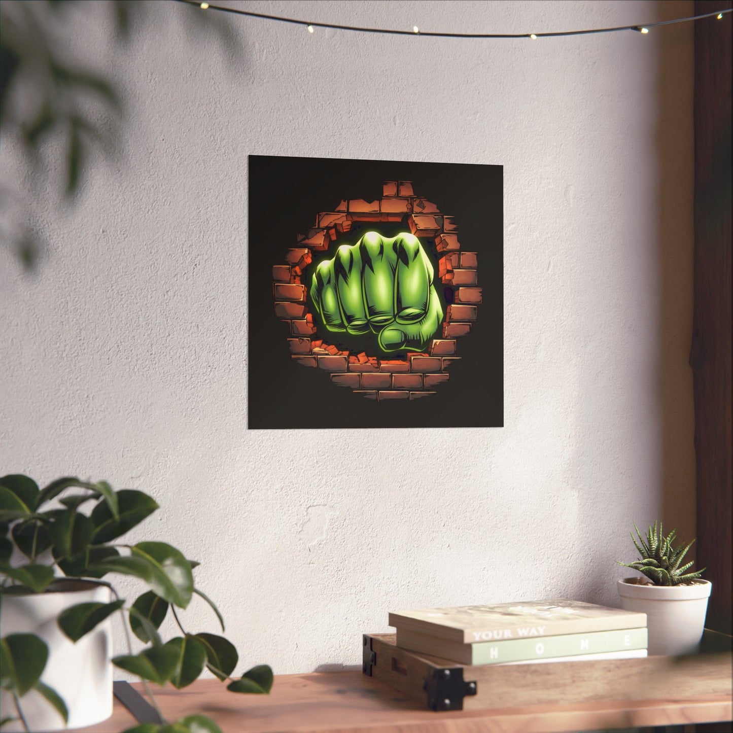 Vertical Poster, Green Fist Smashing Through Wall Design, Comic Book Poster, Geeky Decor, Geeky Gift