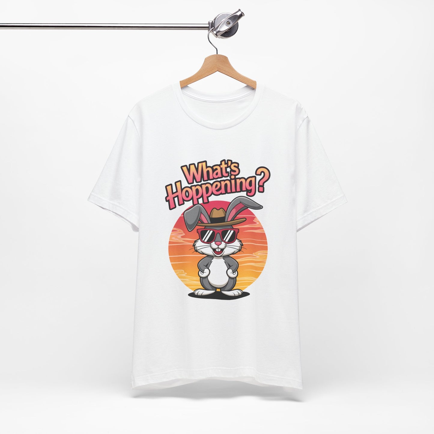 What’s Hoppening Funny Bunny Shirt – Cute Rabbit Pun T-Shirt – Sunset Graphic Tee for Animal Lovers, Easter, and Pun Enthusiasts
