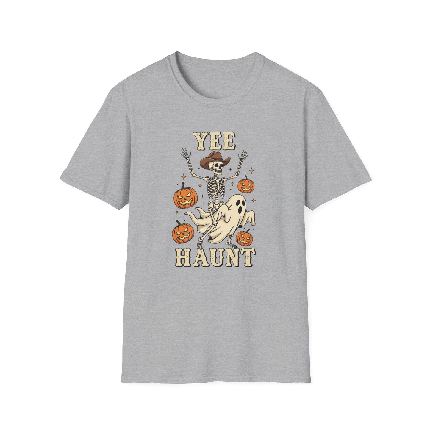Yee Haunt Skeleton Cowboy Ghost Halloween Shirt - Spooky Western Dancing Skeleton Tee, Pumpkin Haunted Ghost Cowboy Top Fall Graphic Tee