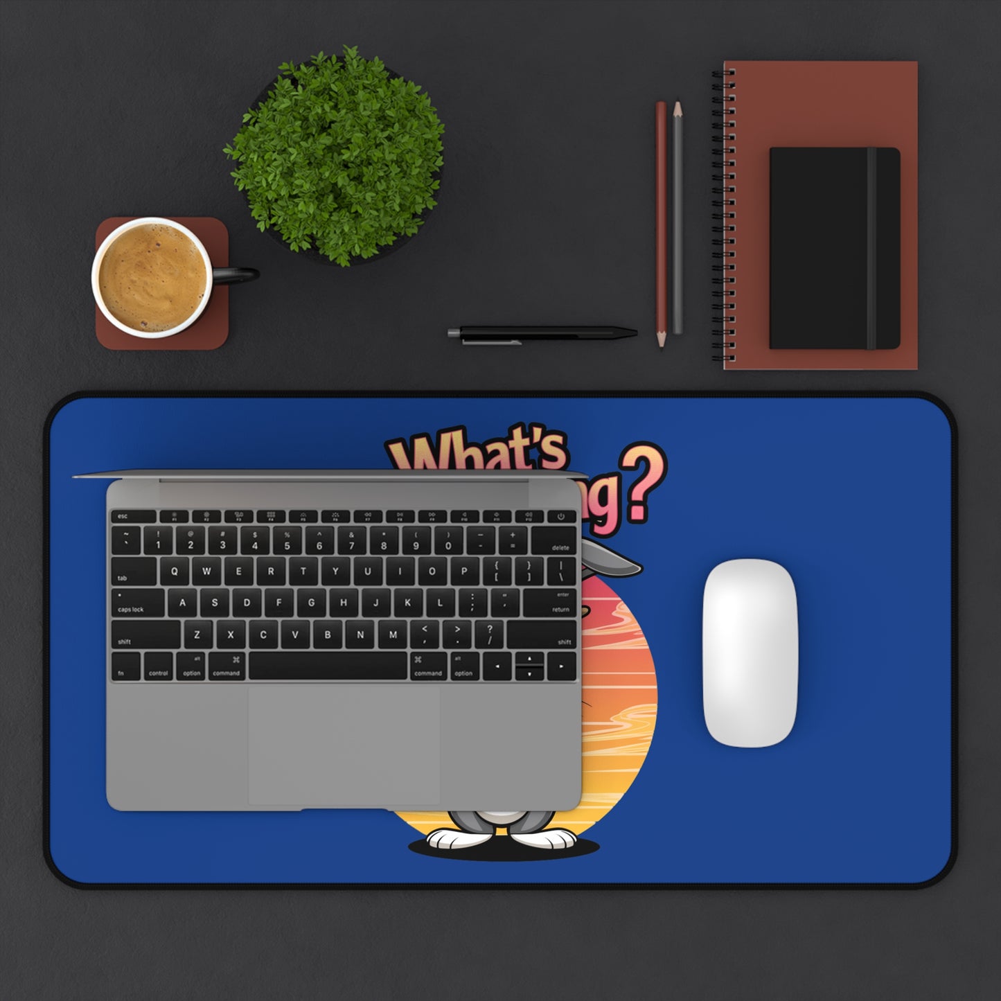 Funny Cartoon Desk Mat - 'What's Happening?' with Cool Bunny Design