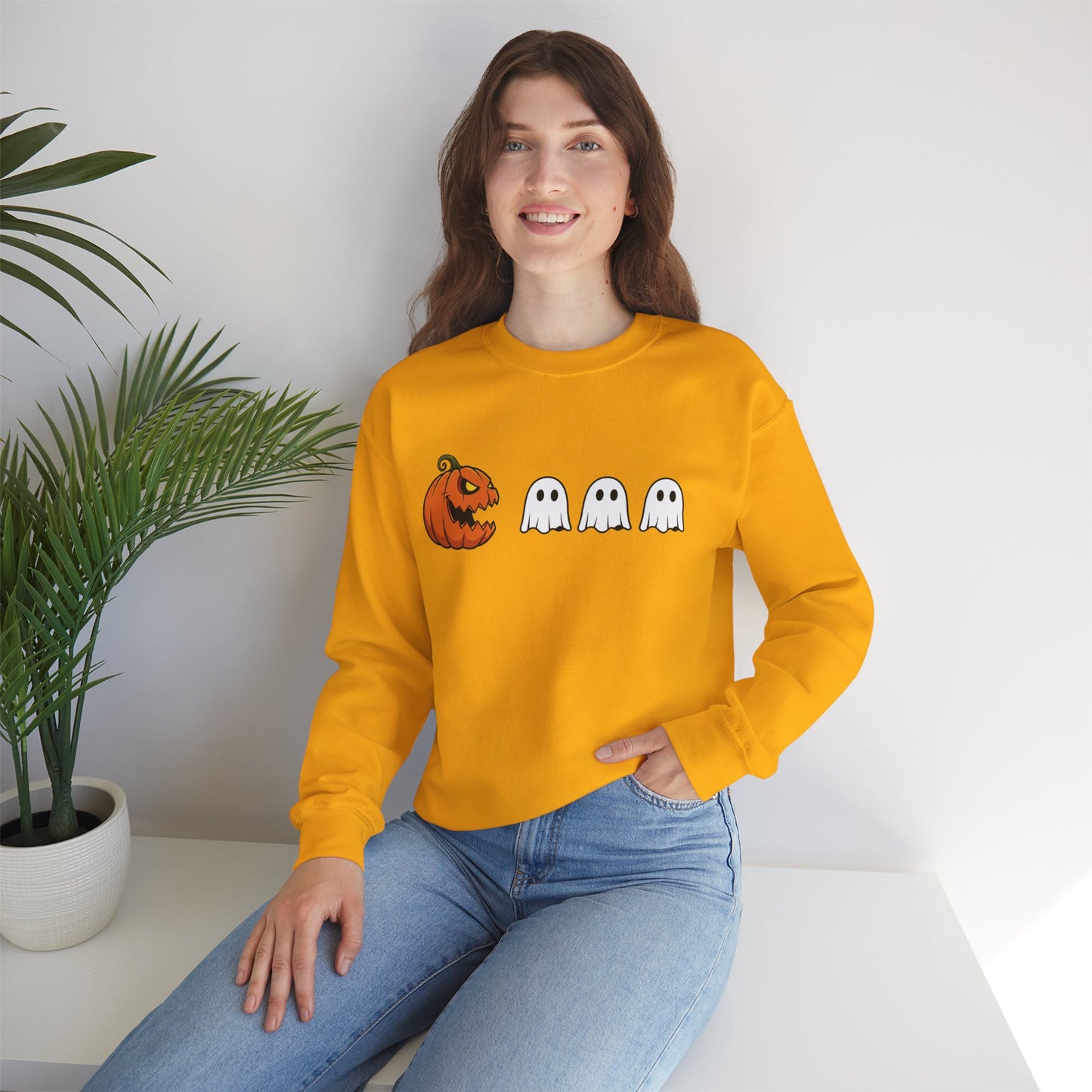 Pumpkin Ghost Sweatshirt, Funny Halloween Crewneck, Spooky Ghost Sweater, Cute Pumpkin Sweatshirt, Fall Outfit, Scary Face Sweatshirt