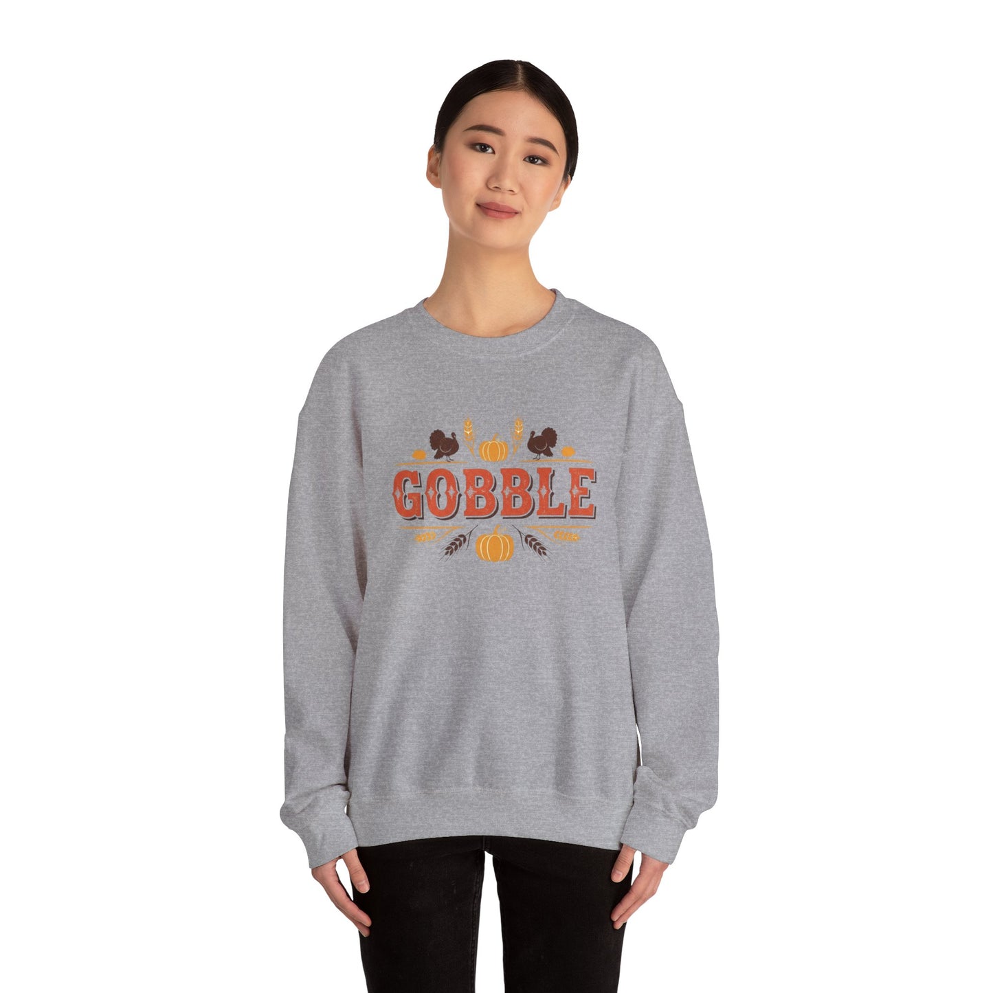 Gobble Thanksgiving Sweatshirt, Fall Pumpkin Turkey Shirt, Cozy Autumn Crewneck, Cute Gobble Pullover, Thanksgiving Dinner Outfit