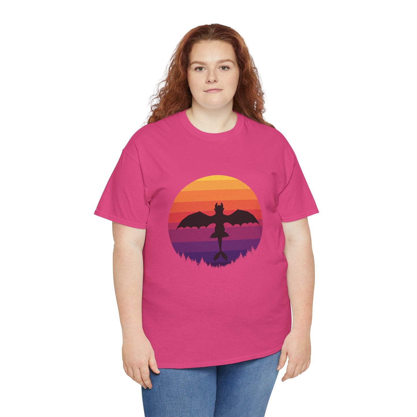 Night Dragon Sunset T-Shirt | Retro Dragon Silhouette Tee | Fantasy Dragon Shirt | Unisex Graphic Tee | Gift for Dragon Lovers