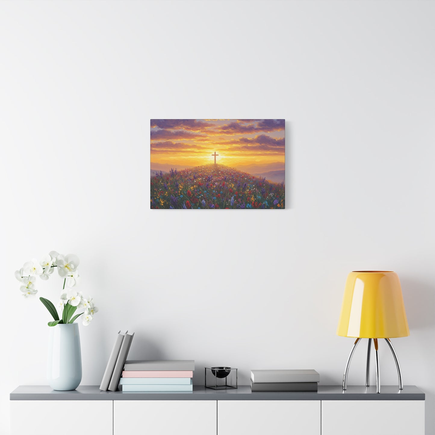 Canvas Artwork Cross on Hill Christian Painting in style of Monet Spiritual Decor Faith Painting Religious Gift