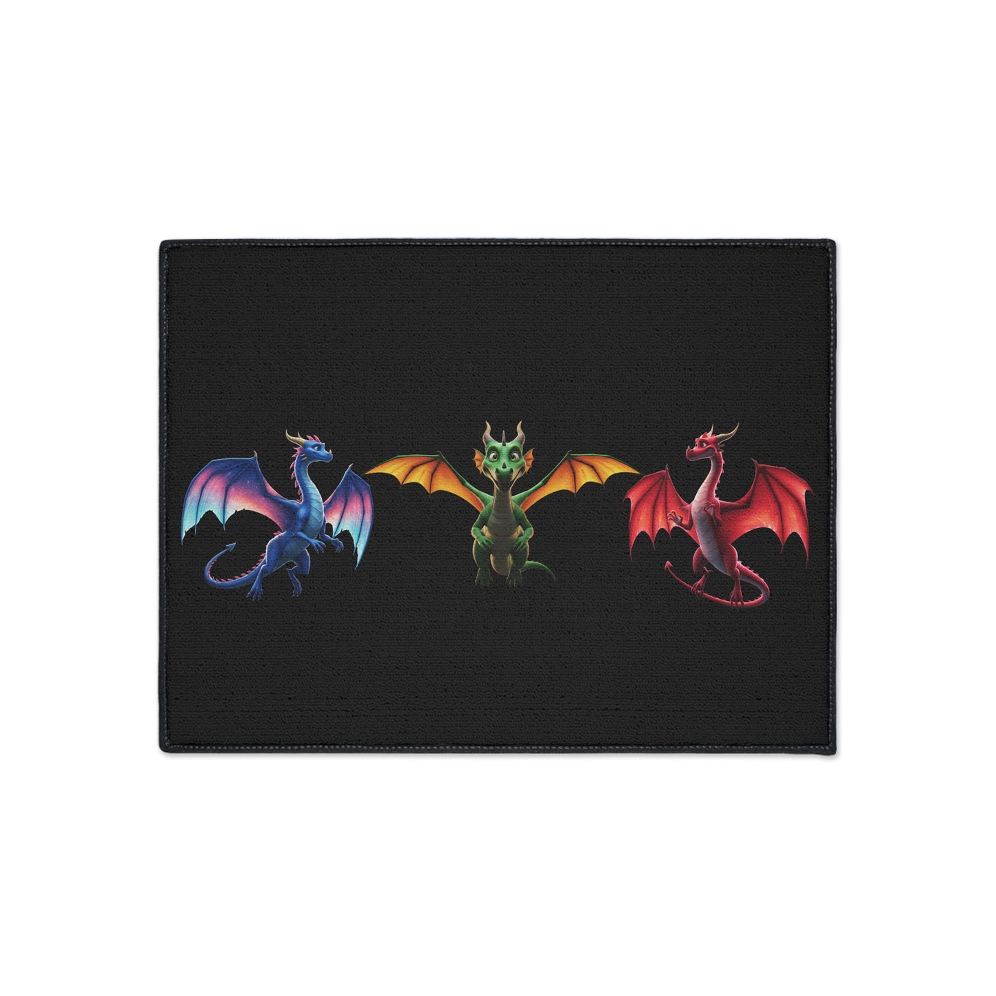Fantasy Dragon Floor Mat - Non‑Slip Game Room Rug with Blue, Green and Red Dragons, Kids Room Decor, Durable Entrance Welcome Mat