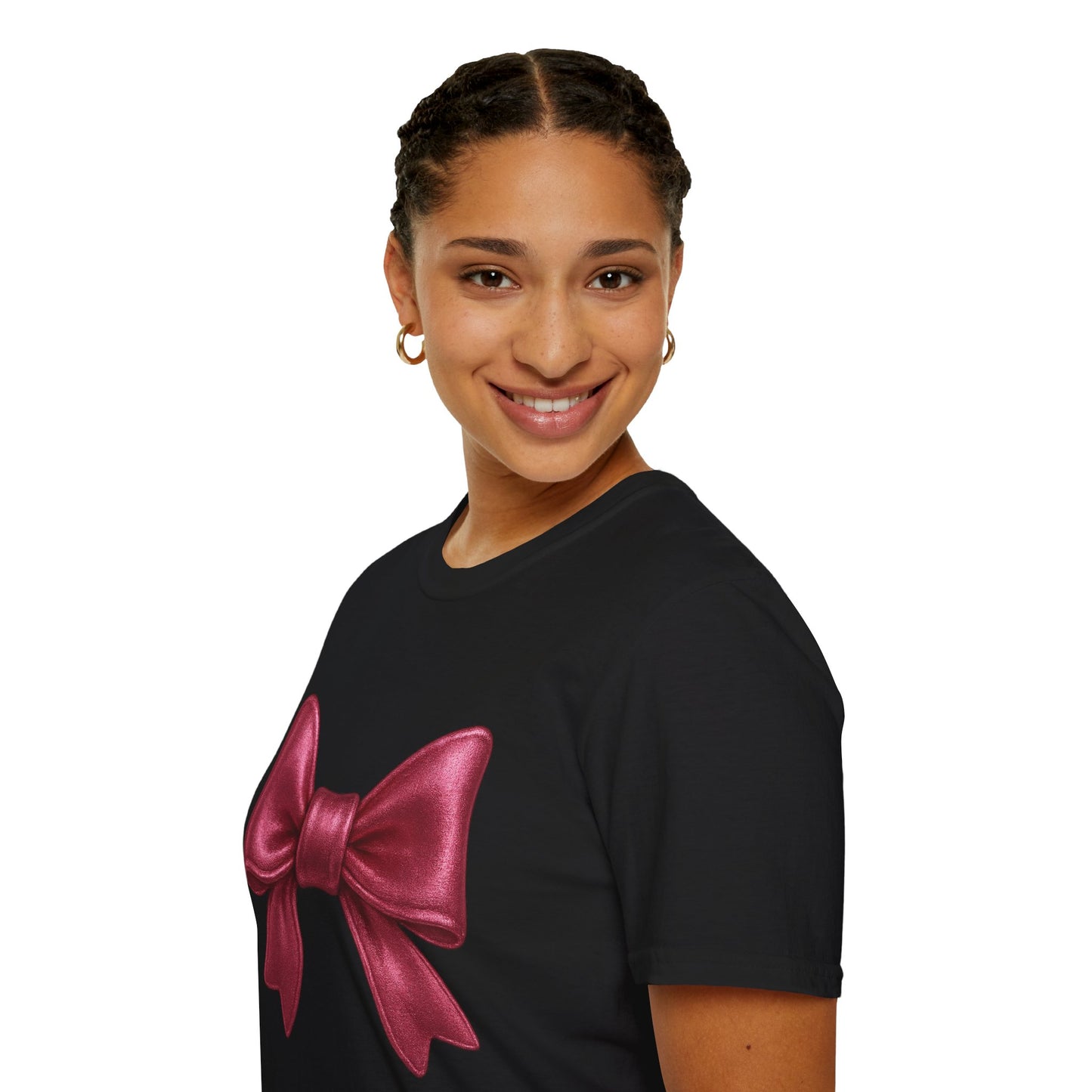Metallic Burgundy Bow T-Shirt π | Elegant Cute Graphic Tee | Unisex Softstyle Shirt | Gift for Her, Aesthetic Outfit, Celebration Wear