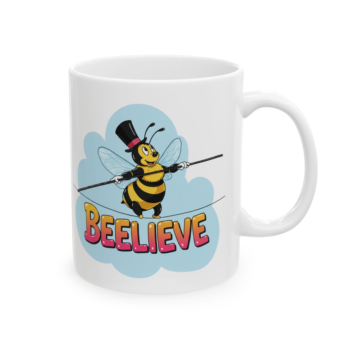 Ceramic Mug - Beelieve Fun Pun Bee Tightrope Design