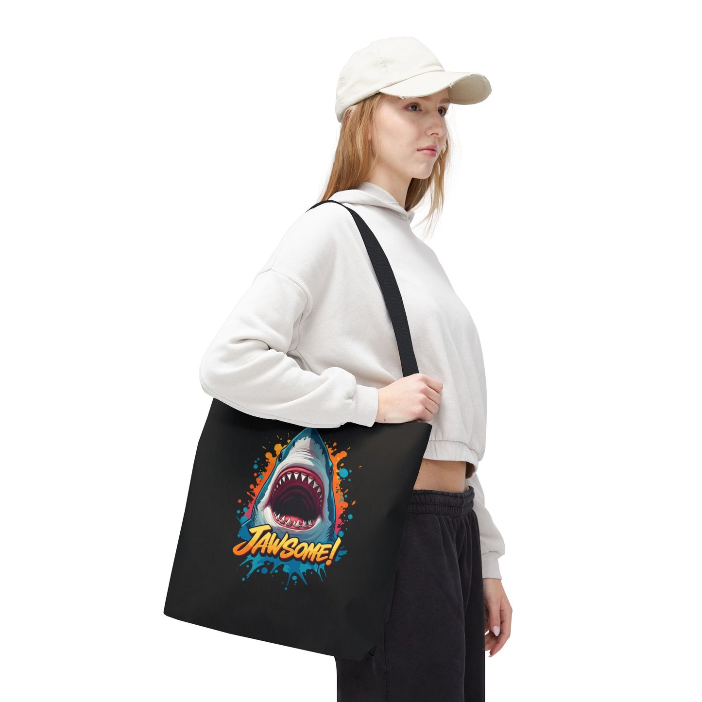 Shark Tote Bag – JAWSOME Funny Ocean Lover Bag – Durable Reusable Grocery, Beach, or Everyday Tote – Gift for Shark Fans & Sea Lovers