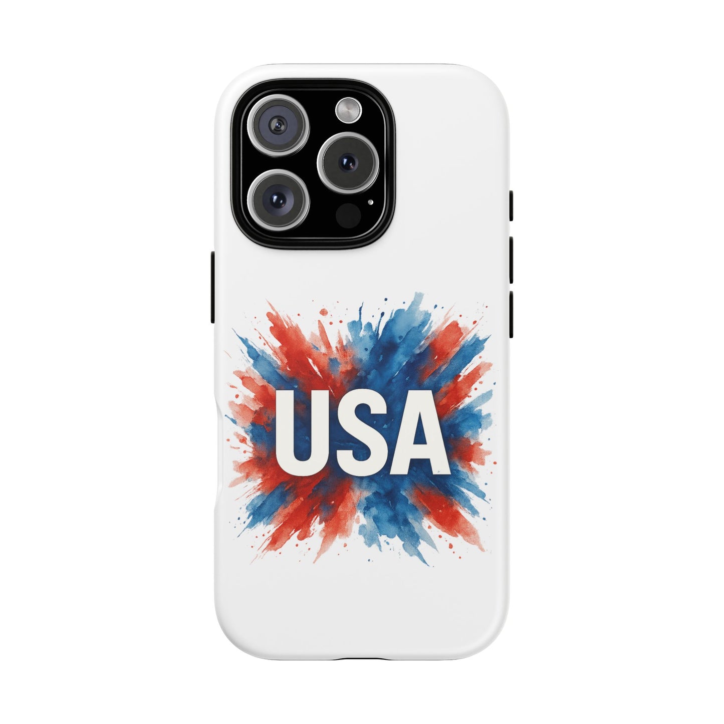 USA Splash iPhone Case - Patriotic Red White Blue Tough Cover, Dual-Layer Protection, 4th of July Memorial Day Gift