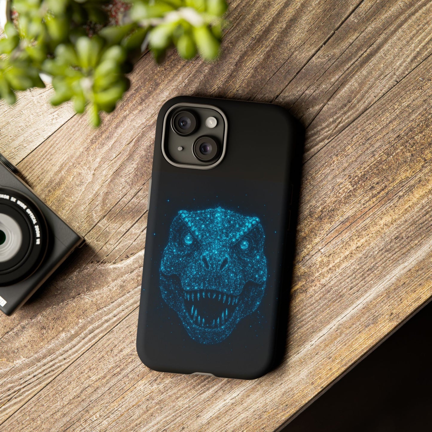 Bioluminescent Particle T-Rex iPhone Case - Galaxy-Style Cosmic Dino on Tough Dual-Layer Cover, Gift for Dino & Space Fans