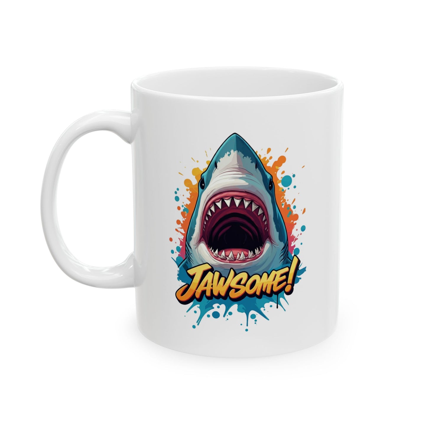 “JAWSOME!” Shark Mug | Funny Shark Coffee Mug | Punny Ocean Lover Gift | Shark Lover Cup | Bold Marine Art Mug | Unique Animal Pun Mug