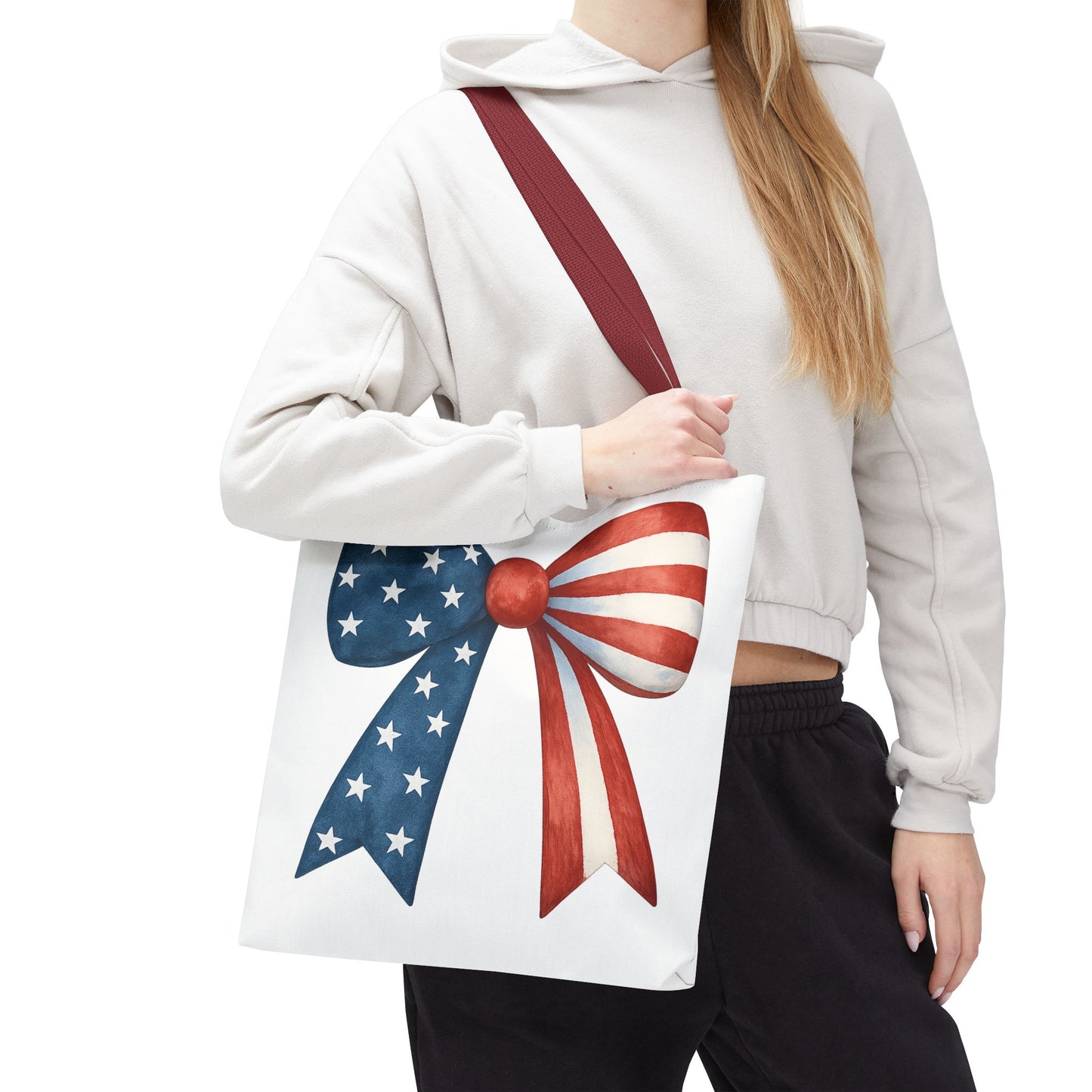 Patriotic Bow Tote Bag | 4th of July Reusable Bag | American Flag Tote | USA Stars Stripes Bag | Independence Day Gift | USA Market Bag