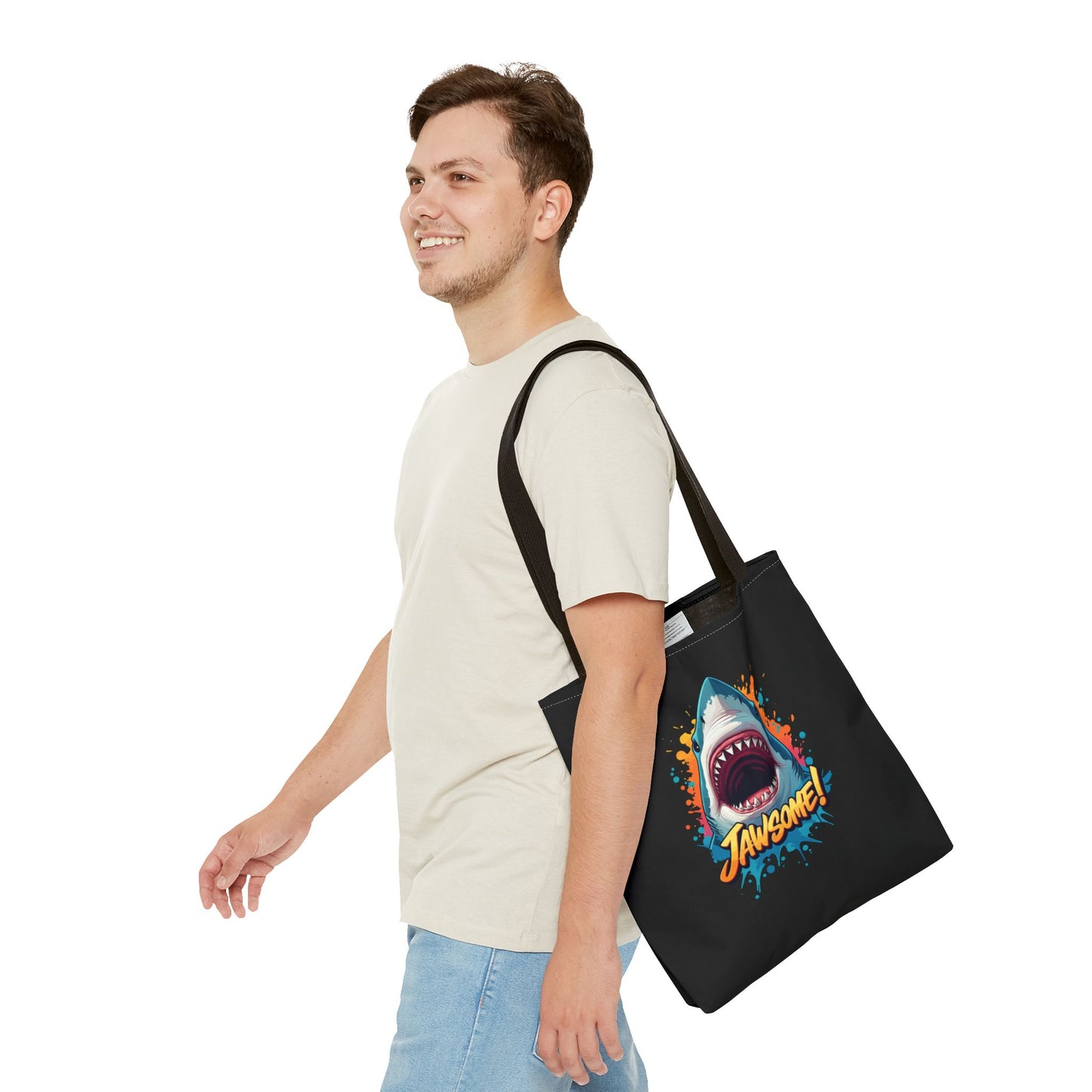 Shark Tote Bag – JAWSOME Funny Ocean Lover Bag – Durable Reusable Grocery, Beach, or Everyday Tote – Gift for Shark Fans & Sea Lovers