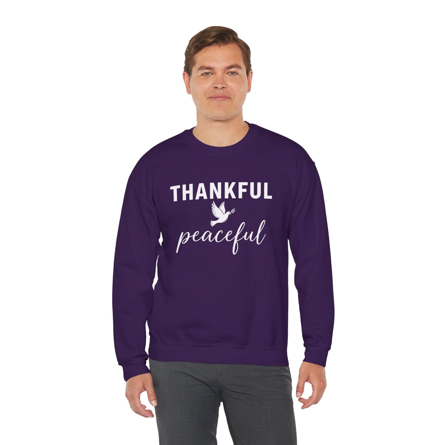 Thankful Peaceful Sweatshirt, Inspirational Quote Crewneck, Positive Message Sweater, Gratitude Gift, Cozy Faith Based Pullover