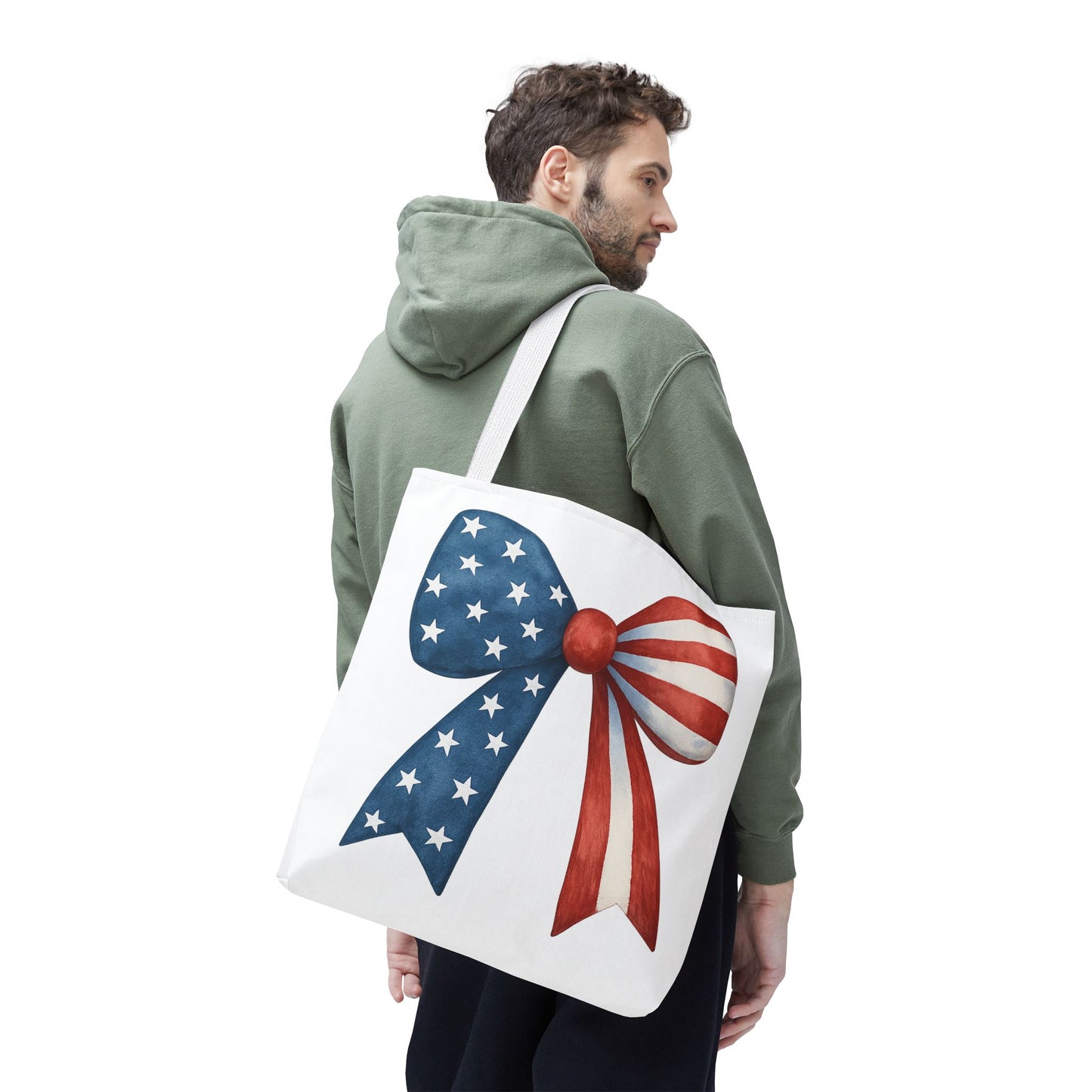 Patriotic Bow Tote Bag | 4th of July Reusable Bag | American Flag Tote | USA Stars Stripes Bag | Independence Day Gift | USA Market Bag