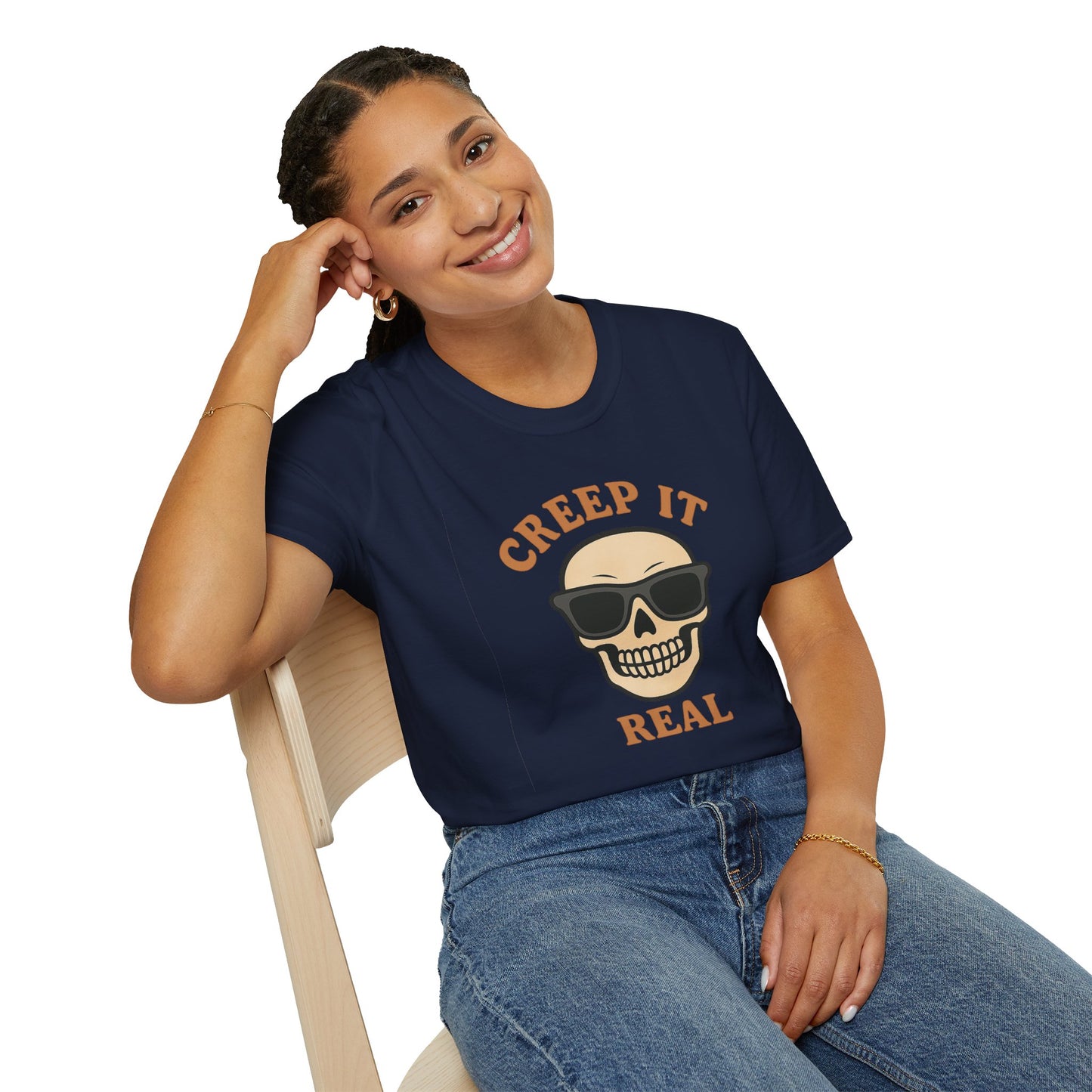 Creep It Real Shirt - Funny Skull Halloween T-Shirt, Spooky Season Graphic Tee, Cool Skeleton with Sunglasses, Humorous Fall Top