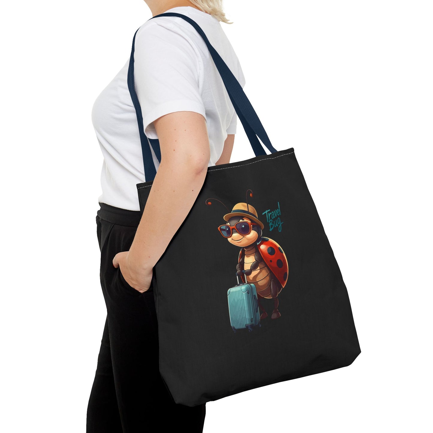 Travel Bug Tote Bag | Cute Ladybug with Suitcase Art Tote – Whimsical Travel Accessory, Aesthetic Canvas Bag | Gift for Travelers