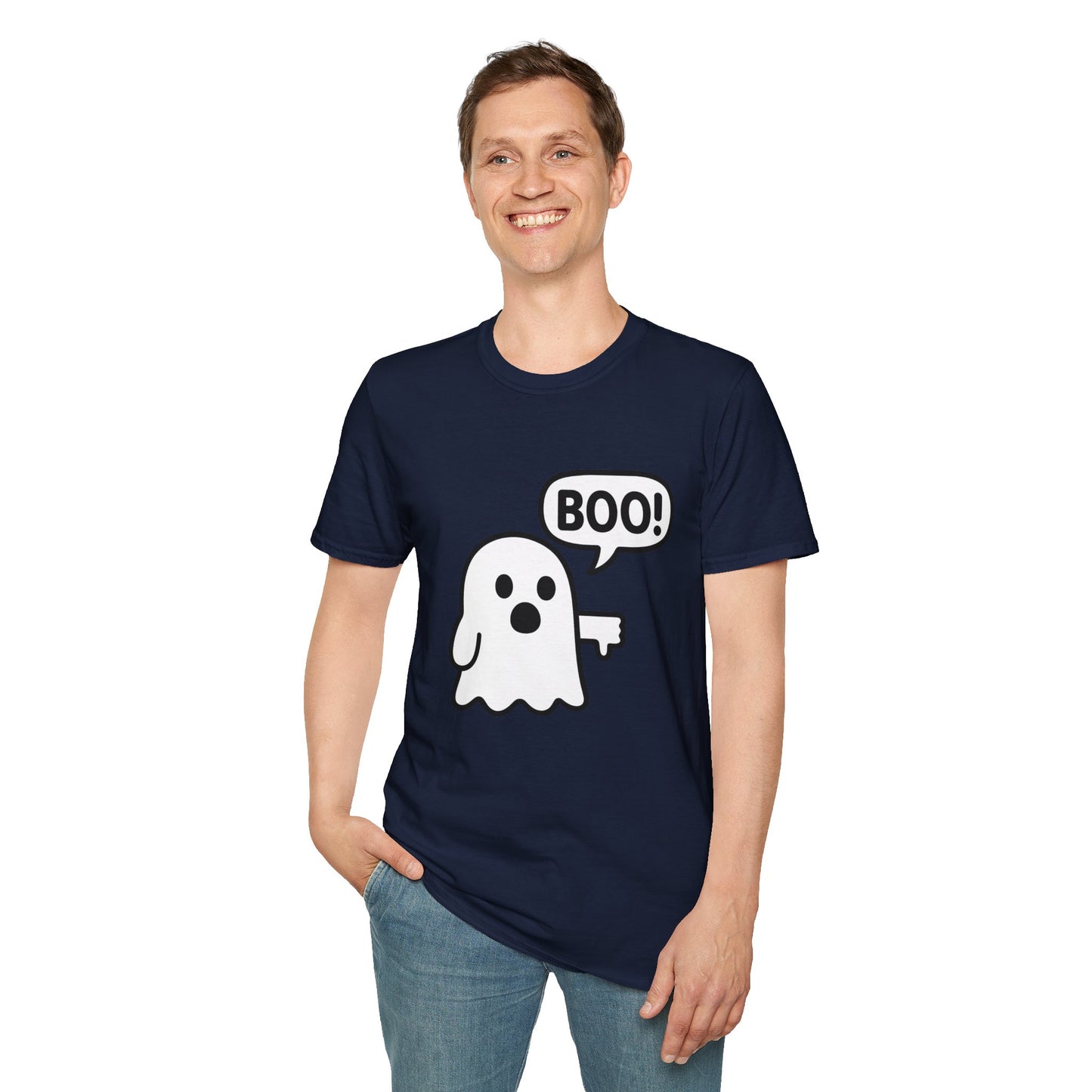 Cute Ghost Thumbs-Down 'Boo' Tee | Funny Halloween Play on Words Shirt | Spooky Season Ghost Tee | Fall Coquette Aesthetic Tee