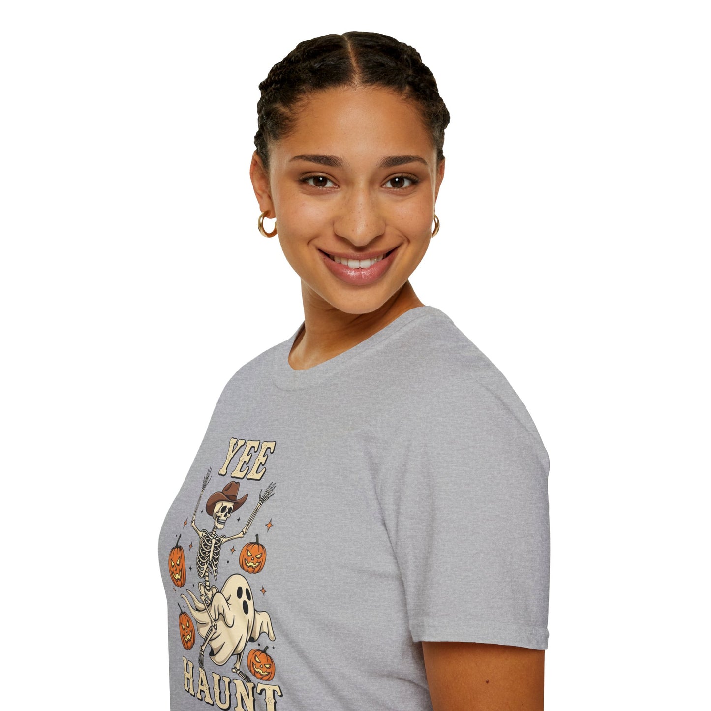 Yee Haunt Skeleton Cowboy Ghost Halloween Shirt - Spooky Western Dancing Skeleton Tee, Pumpkin Haunted Ghost Cowboy Top Fall Graphic Tee