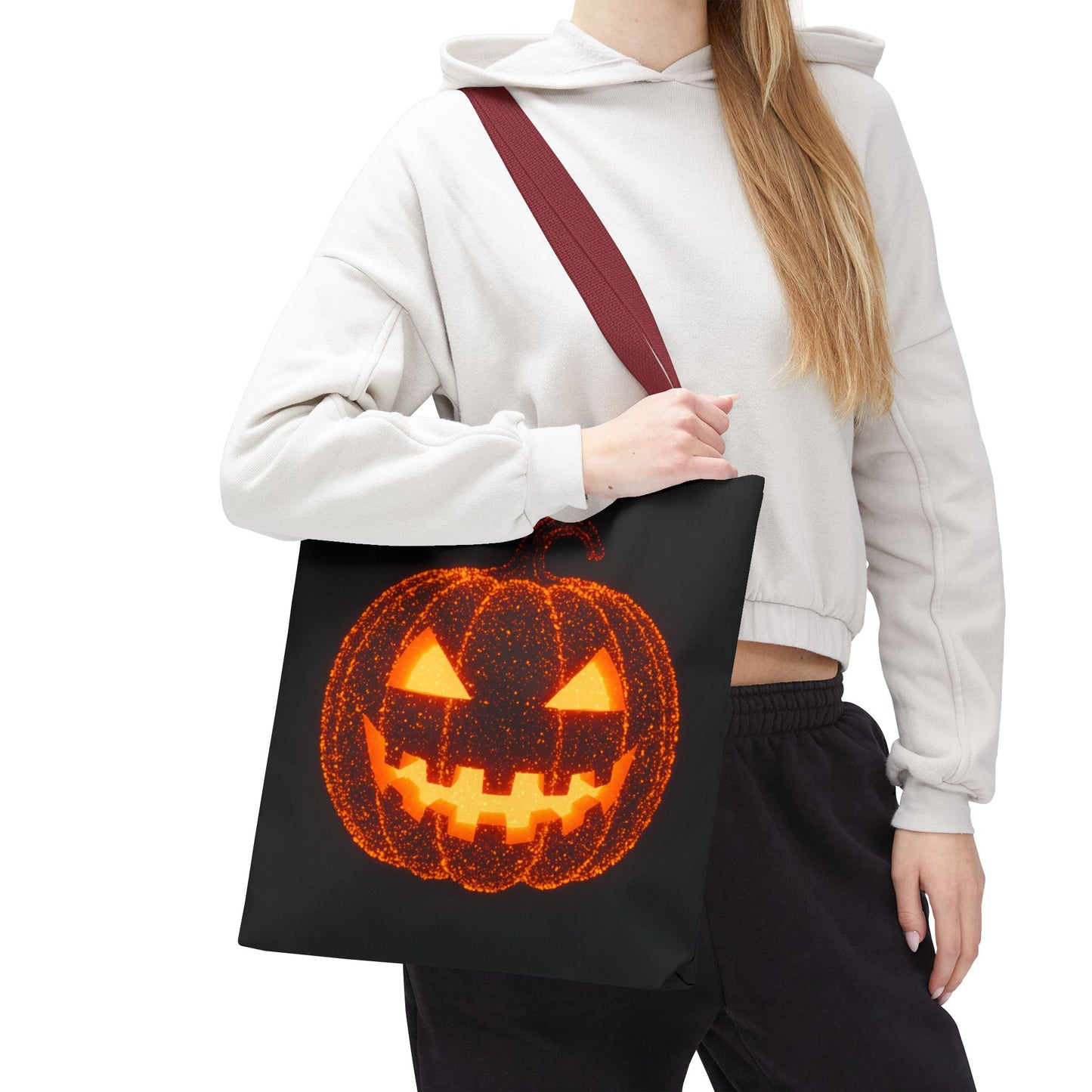 Glowing Pumpkin Tote Bag, Jack O Lantern Halloween Canvas Tote, Spooky Trick Or Treat Bag, Reusable Pumpkin Design Tote, Halloween Gift Bag