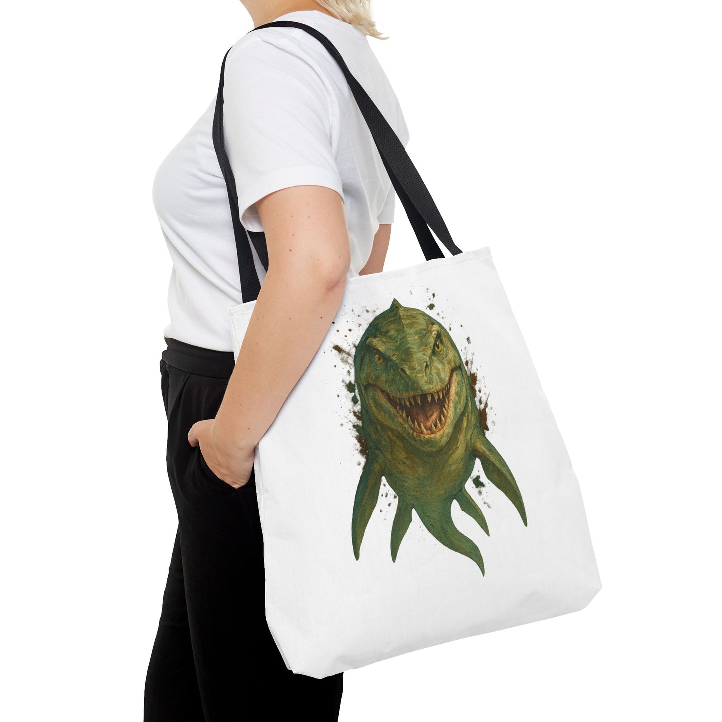 Watercolor Mosasaurus Tote Bag - Prehistoric Sea Monster Art, Dinosaur Ocean Reptile Gift, Eco Canvas Bag for Dino and Marine Fans