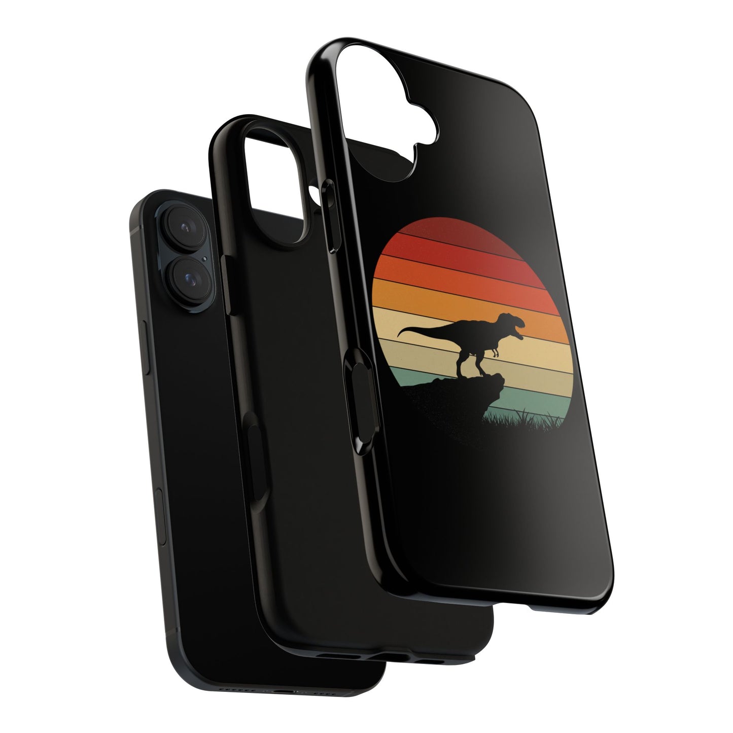 Retro Sunset Dinosaur iPhone Case | T‑Rex Silhouette Vintage Phone Cover for iPhone 14/15/16 Pro | Aesthetic Dinosaur Gift