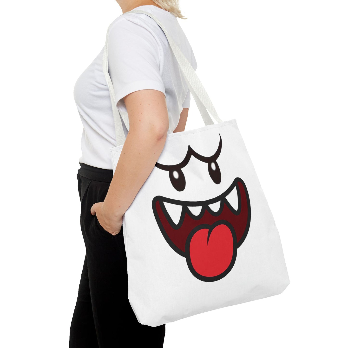 Funny Ghost Face Tote Bag, Spooky Halloween Shopping Bag, Creepy Cute Gamer Tote, Novelty Reusable Canvas Bag, Horror Themed Trick or Treat Bag