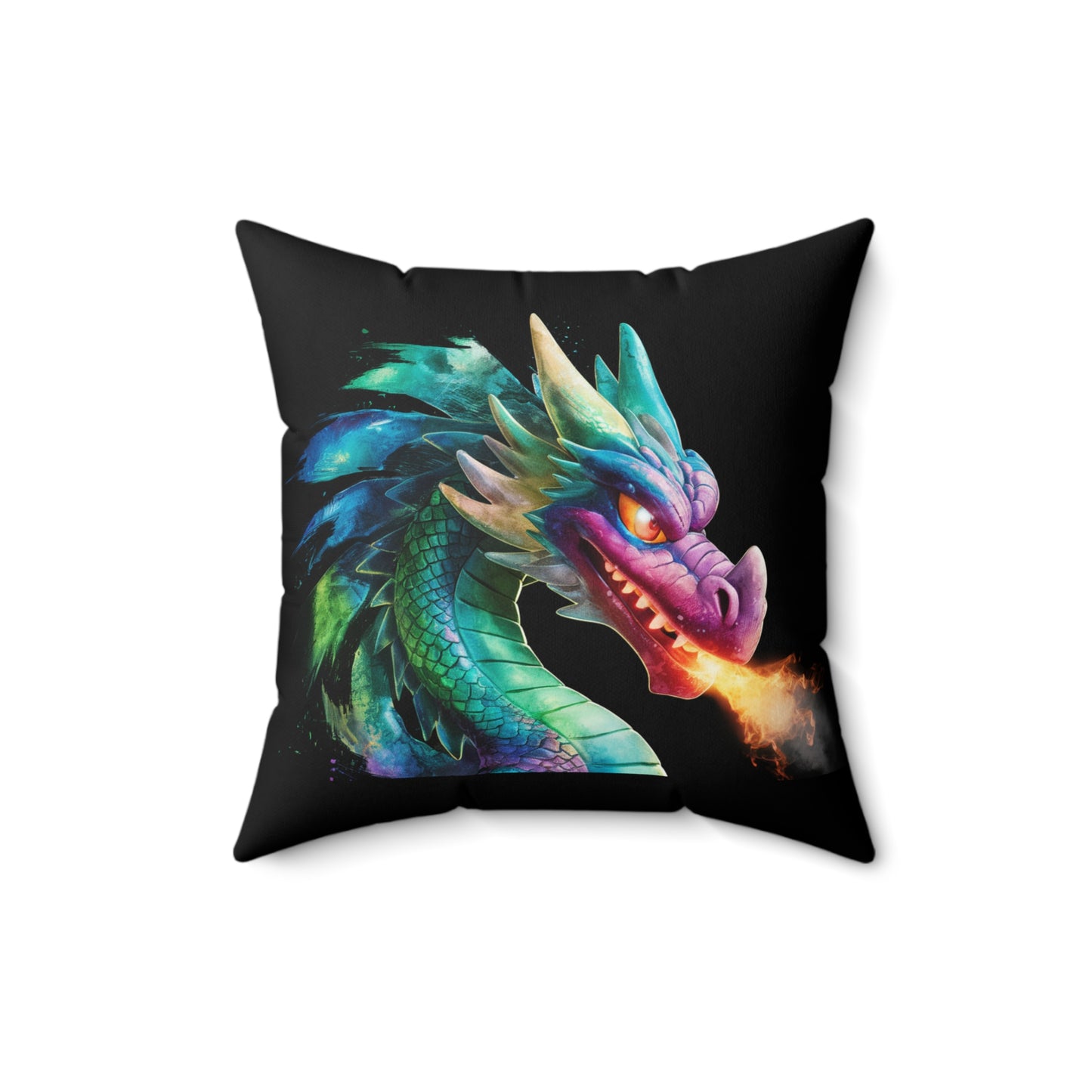 Colorful Fire Breathing Dragon Pillow | Fantasy Throw Pillow | Gamer Gift | Dragon Decor | Mythical Creature Cushion