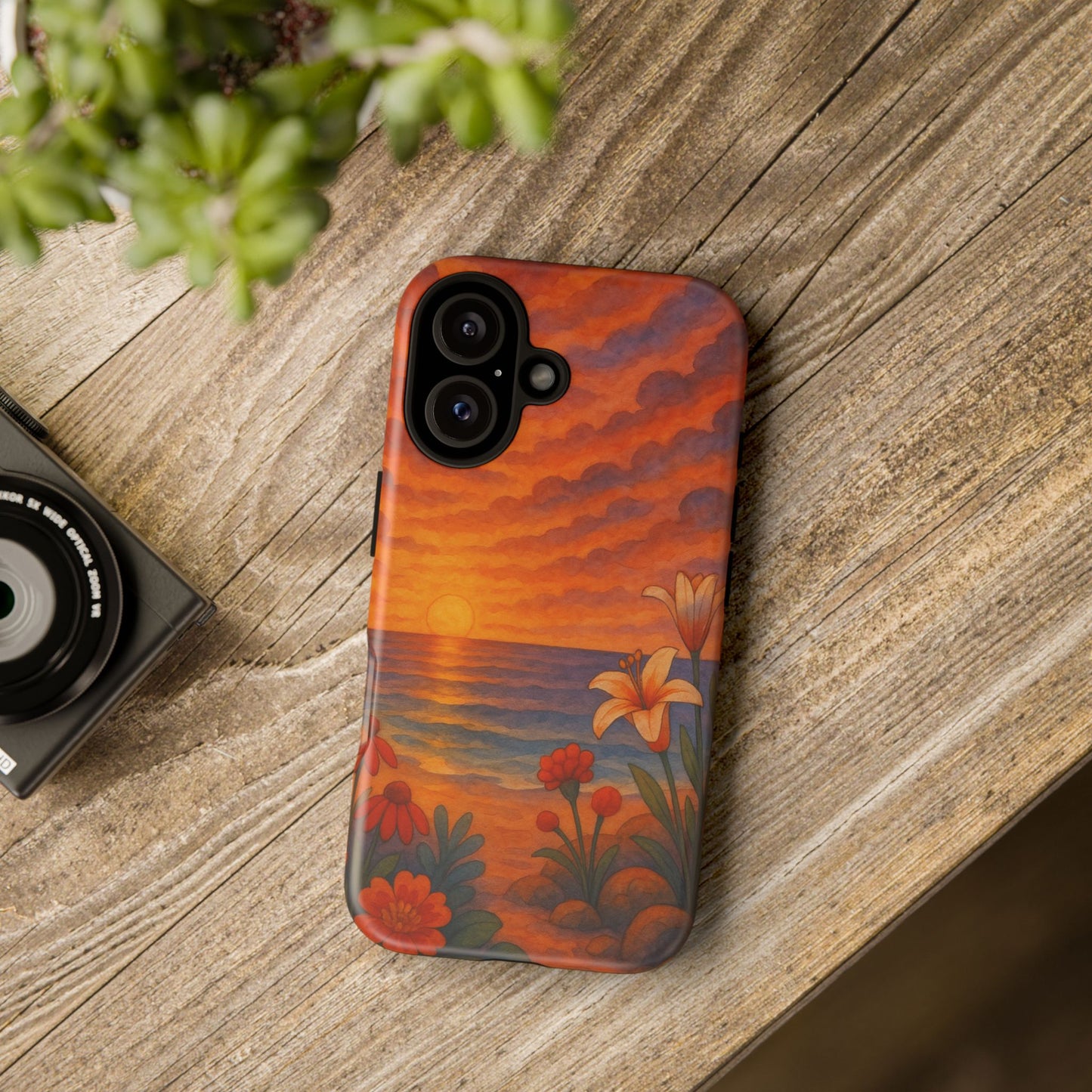 iPhone Case - Floral Ocean Sunset Watercolor Tough Case Nautical Phone Case Beach iPhone Case Ocean Sunset Theme