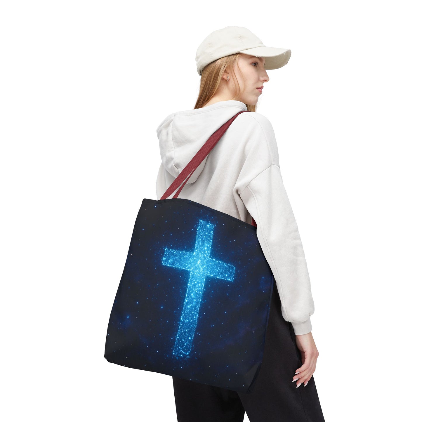 Sparkling Cross Tote Bag - Inspirational Blue Cosmic Bag Christian Tote Spiritual Bag Inspirational Tote Bag