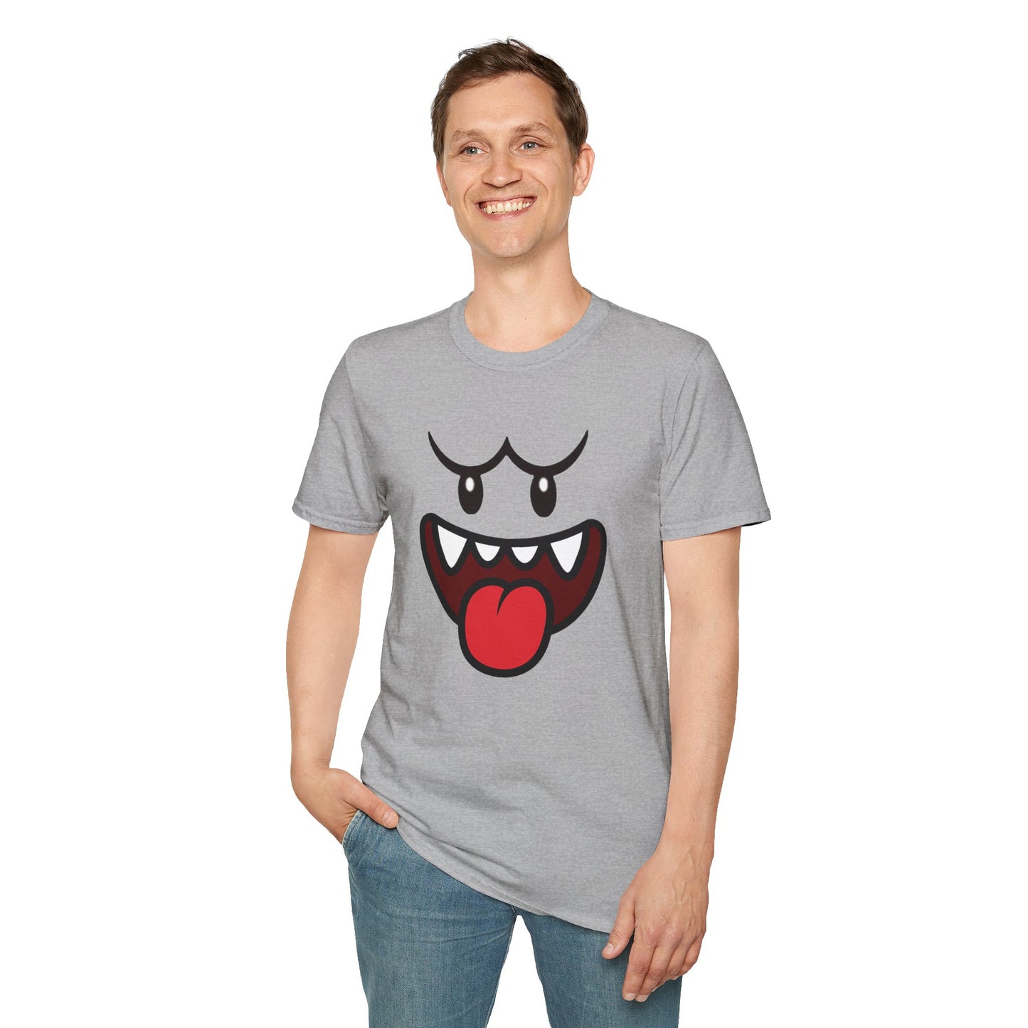 Ghost Face Graphic T-Shirt – Funny Spooky Cute Retro Halloween Tee, Y2K Nostalgia Bold Design, Soft Cotton, Fall Gift Shirt