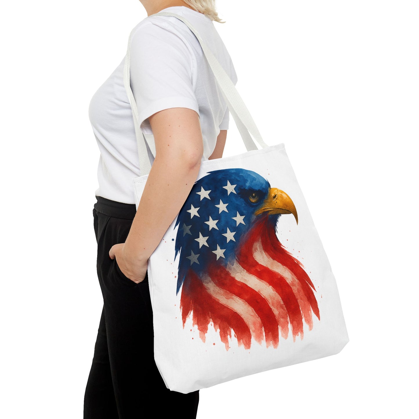 Patriotic Eagle Tote Bag USA Flag Canvas Carryall - Eco-Friendly Independence Day, Memorial Day Gift for Veterans, Reusable Shopping Bag