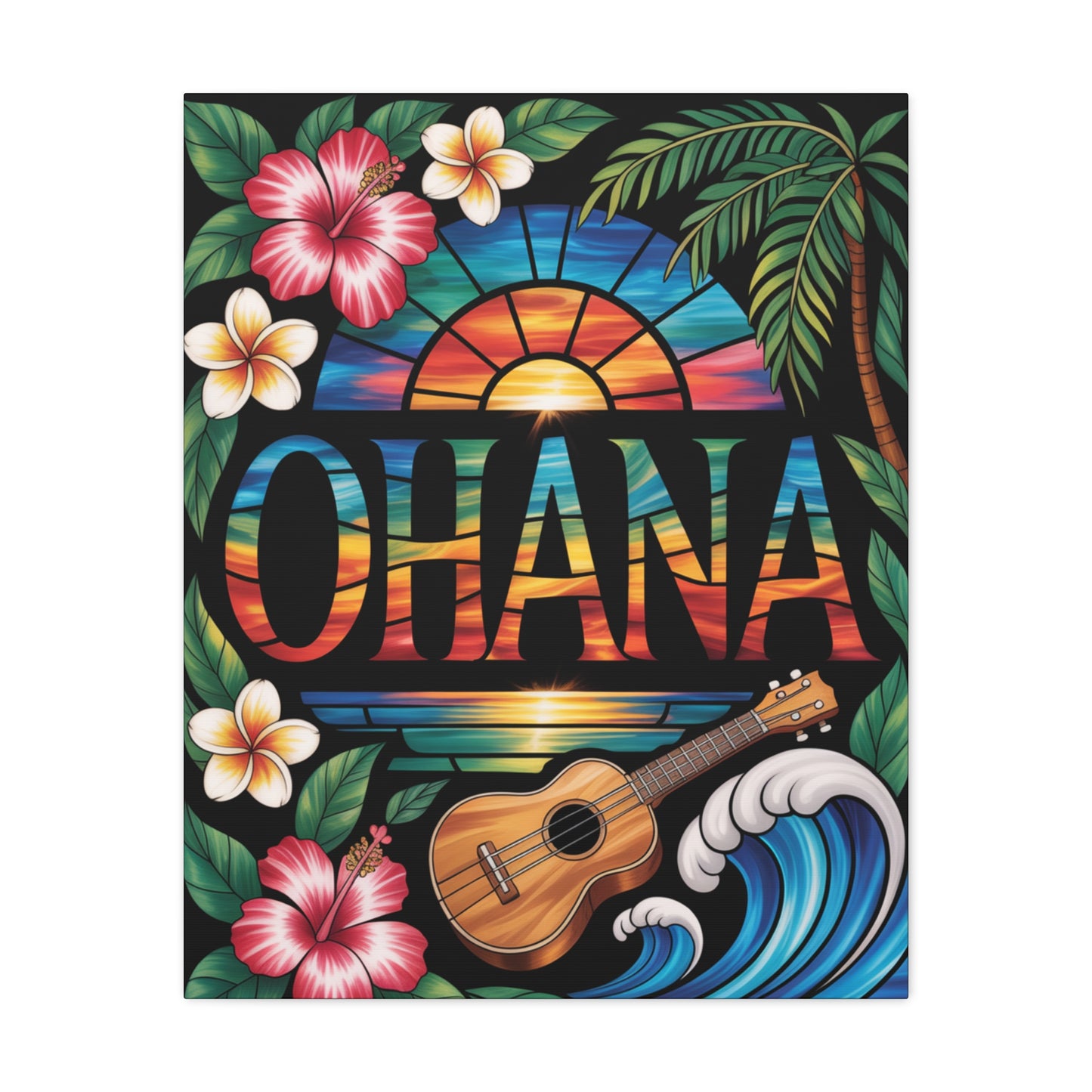 Ohana Canvas Wall Art - Hawaiian Tropical Sunset Print, Family Quote Home Decor, Aloha Vibes