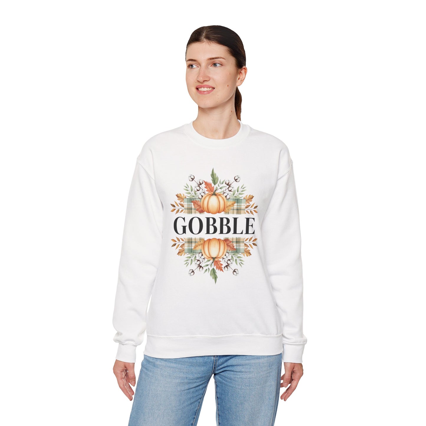 Gobble Turkey Sweatshirt, Thanksgiving Gobble Crewneck, Autumn Pumpkin Leaves Pullover, Fall Graphic Sweatshirt, Cozy Turkey Shirt