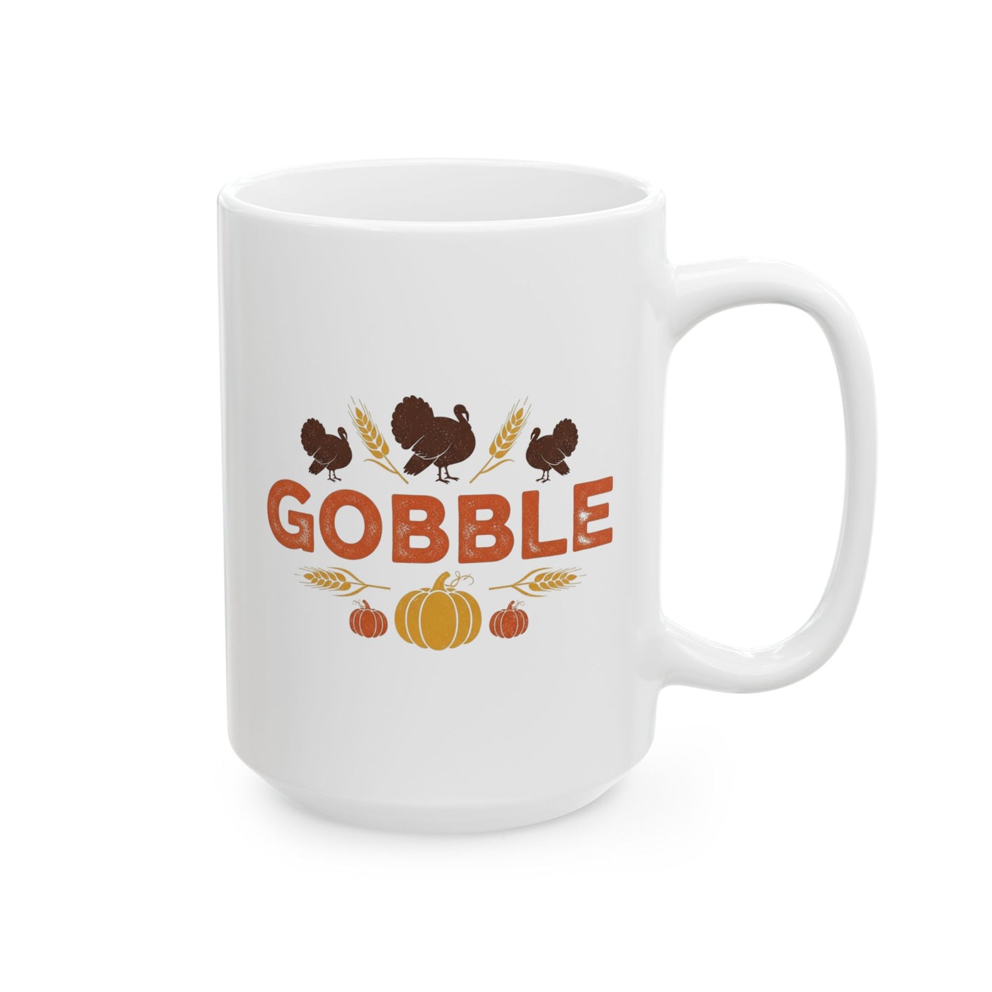 Gobble Thanksgiving Mug, Fall Turkey Coffee Cup With Pumpkins And Harvest Design, Festive Autumn Ceramic Mug For Holiday Decor And Gifts