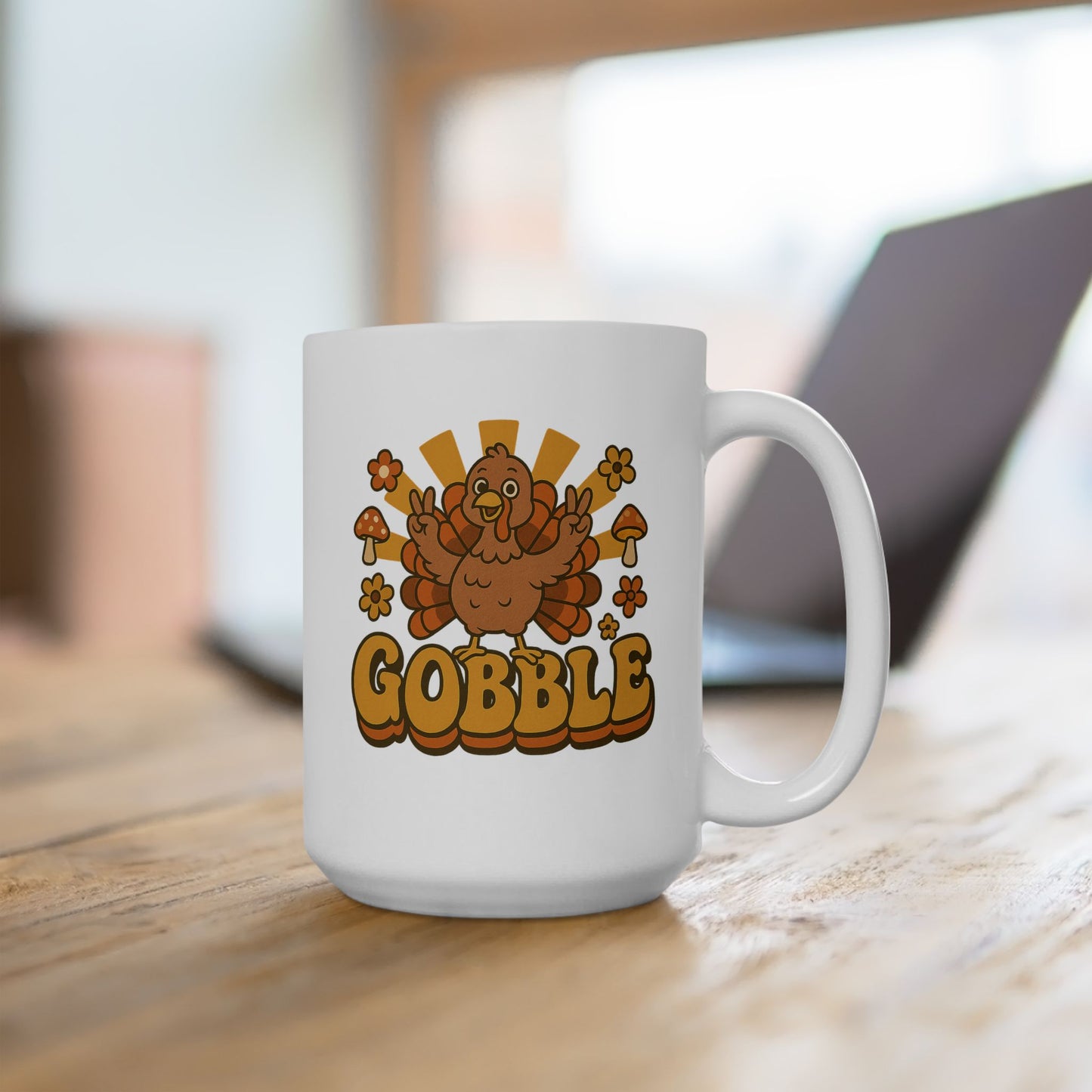 Retro Gobble Thanksgiving Mug, Cute Turkey Coffee Cup With 70s Fall Design, Funny Autumn Ceramic Mug For Holiday Decor And Festive Gifts
