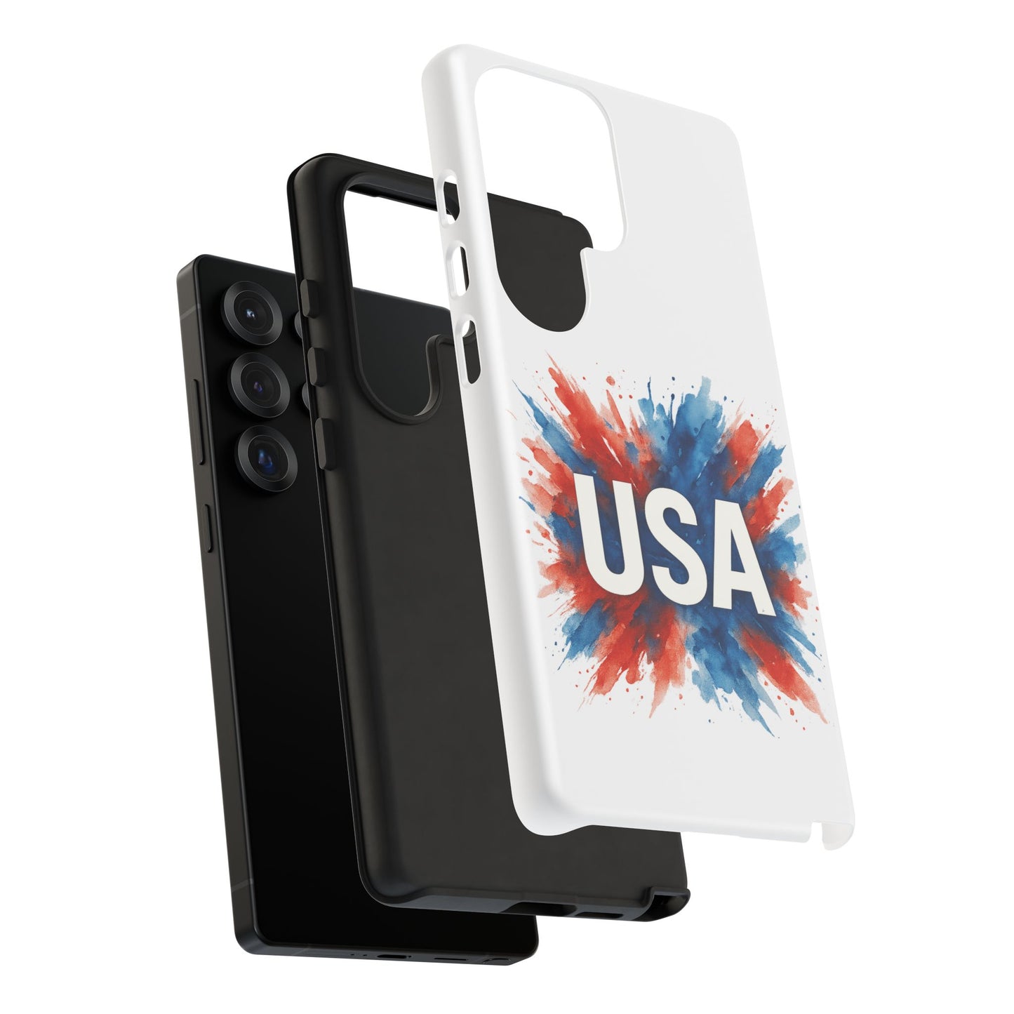 USA Splash Samsung Case - Patriotic Red White Blue Tough Cover, Dual-Layer Protection, 4th of July amd Veteran Gift for Galaxy
