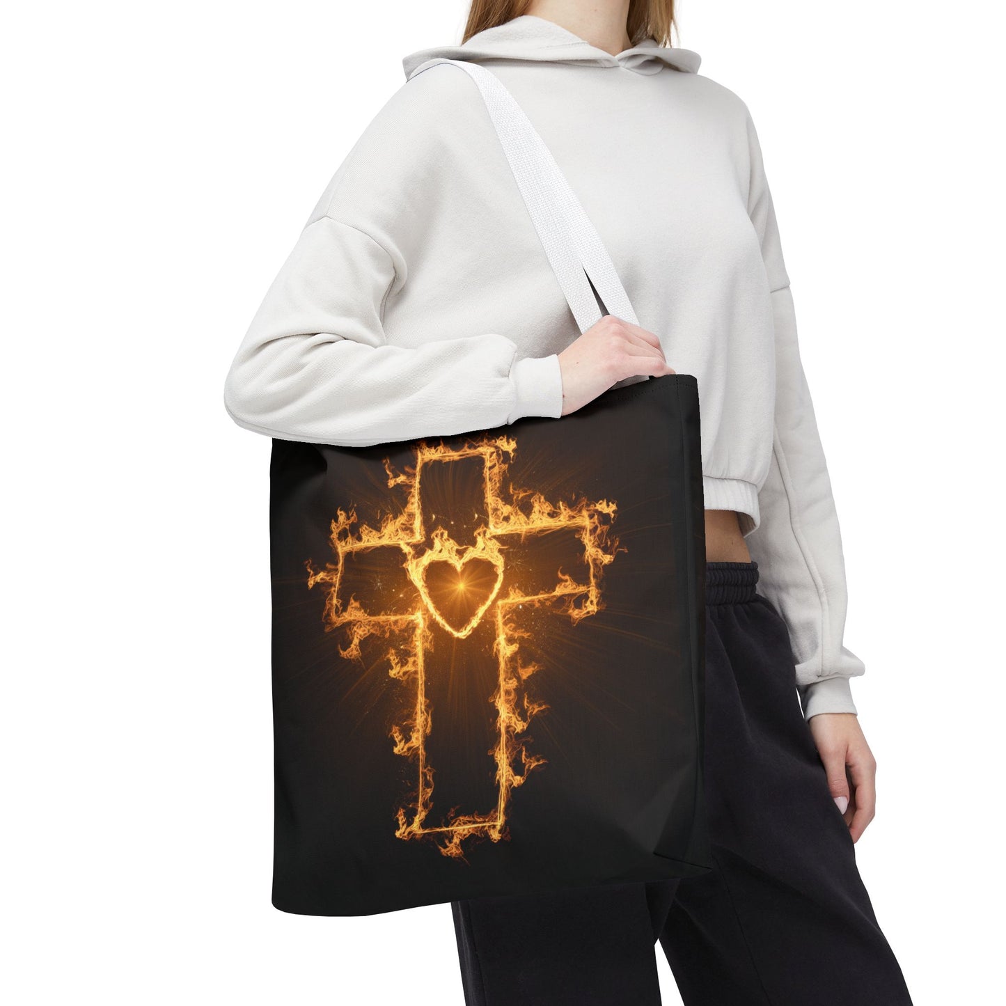 Stylish Flame Cross Tote Bag - Faith-Inspired Fashion