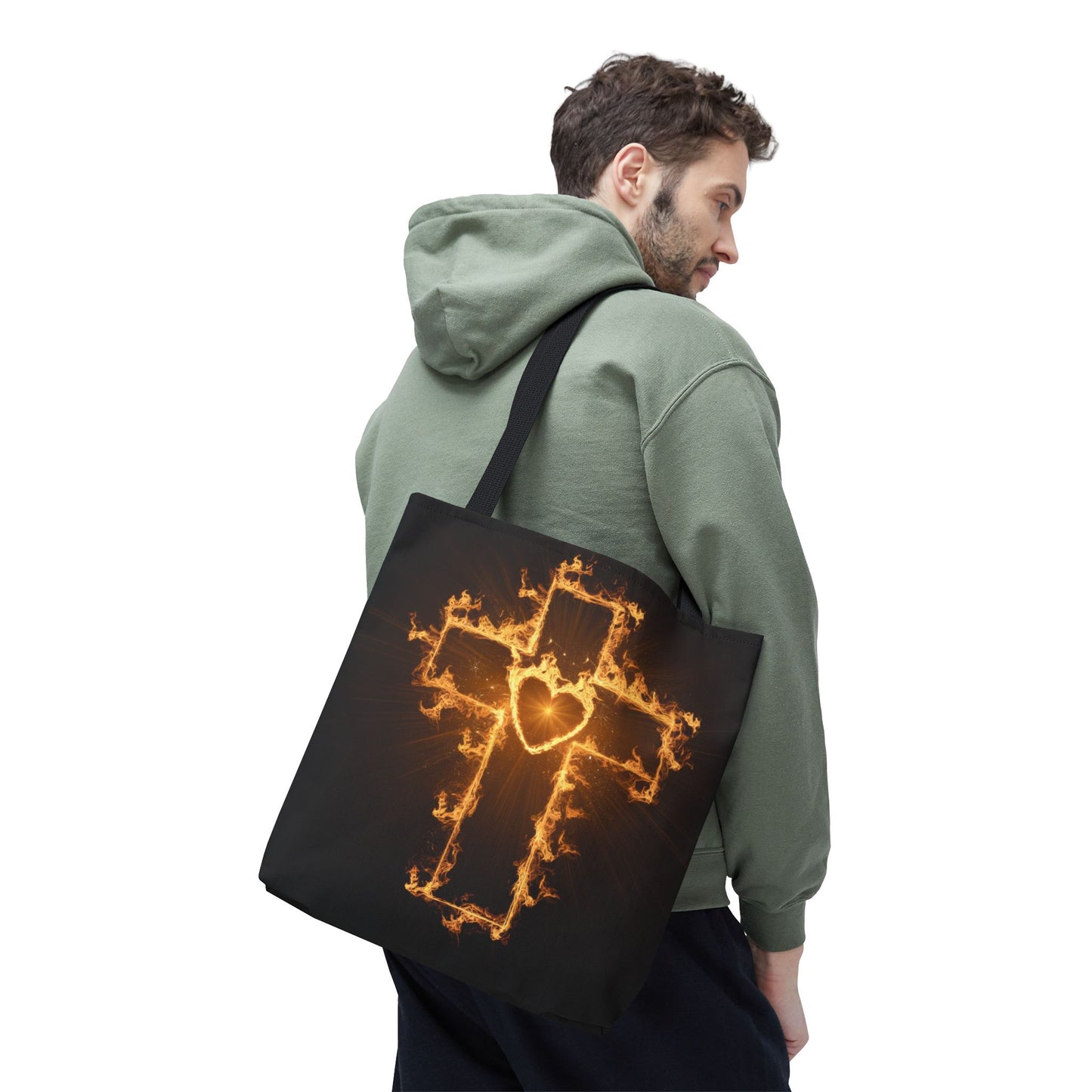 Stylish Flame Cross Tote Bag - Faith-Inspired Fashion